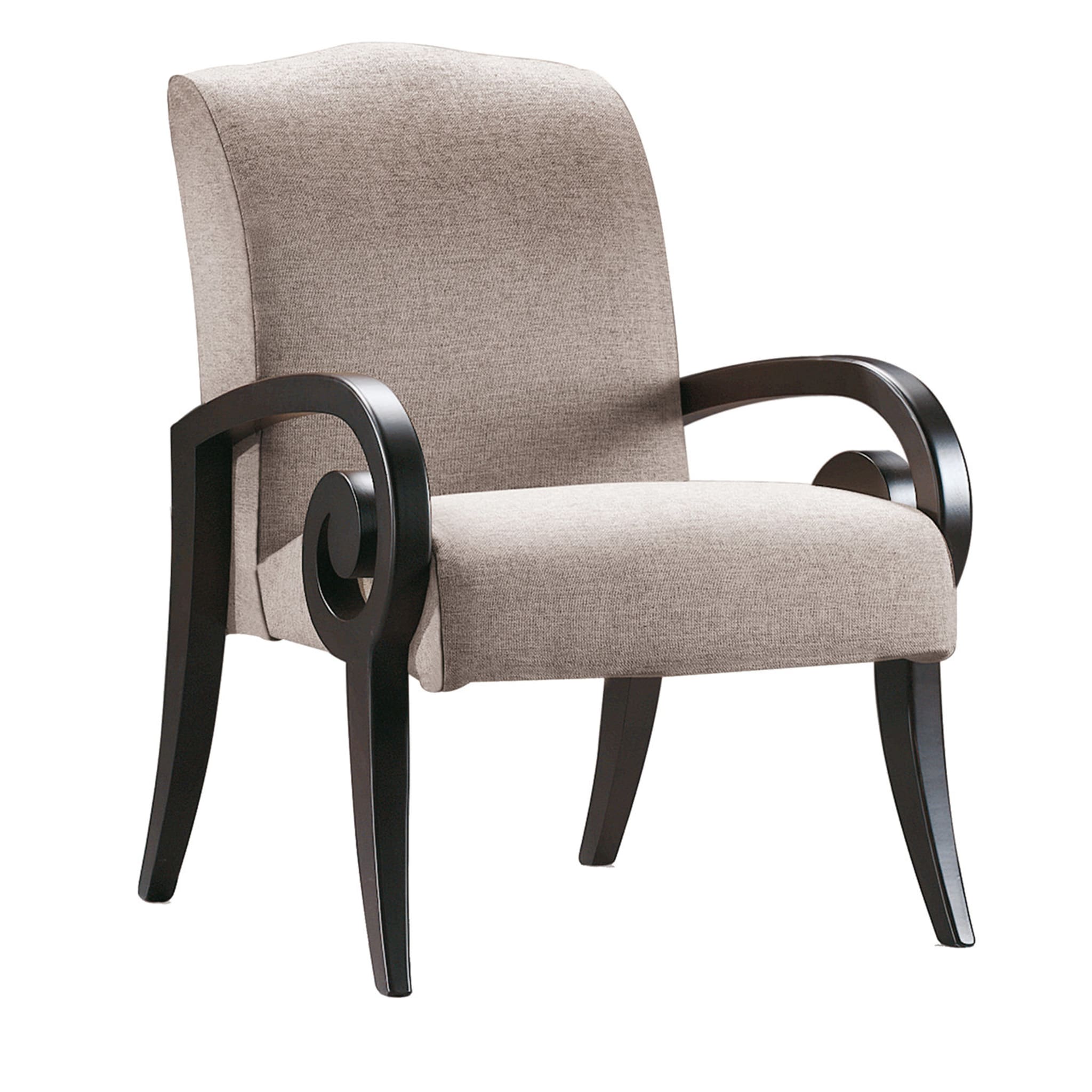 Brown Tulipwood Armchair with Curled Armrests - Main view