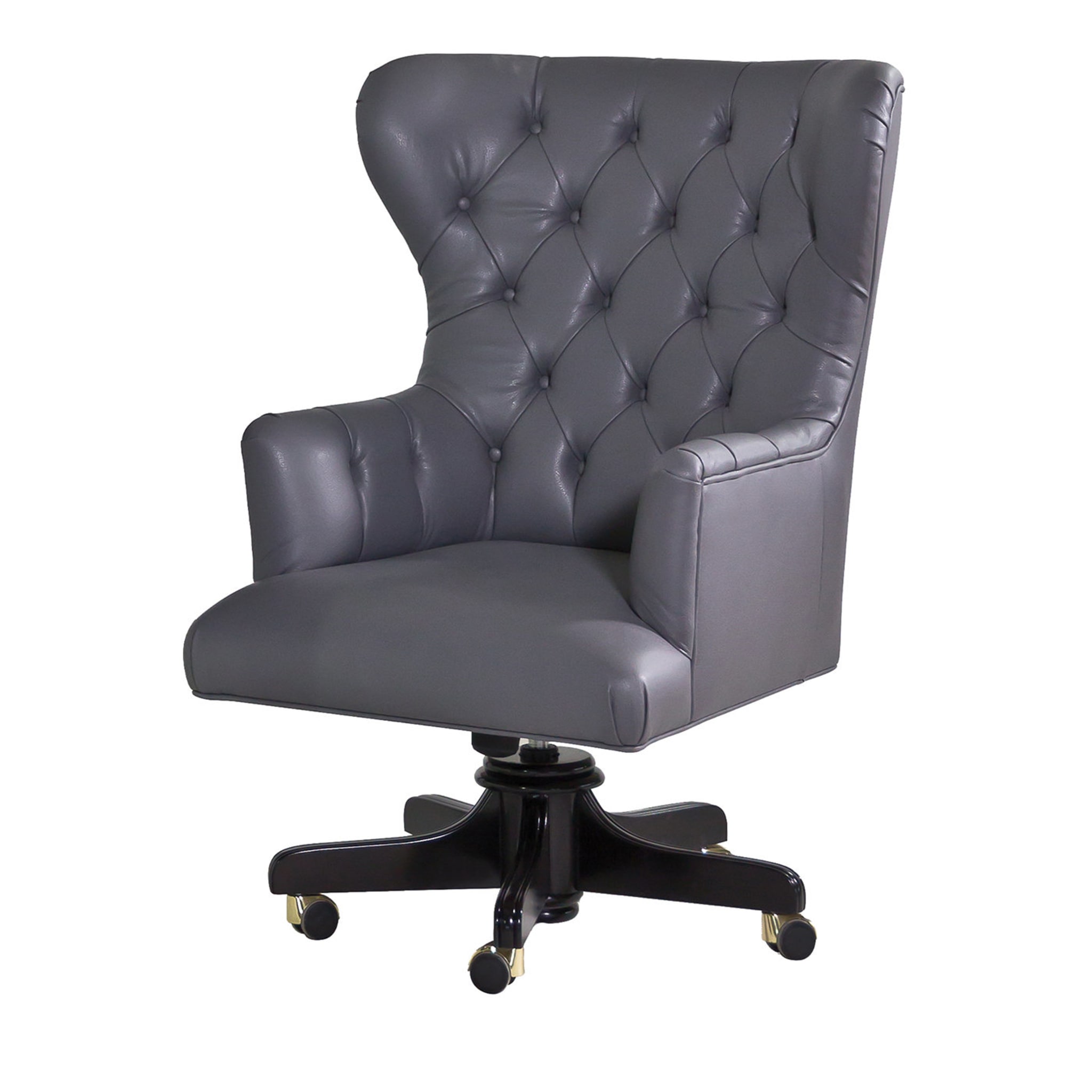 Tufted Wheeled Gray Armchair - Main view