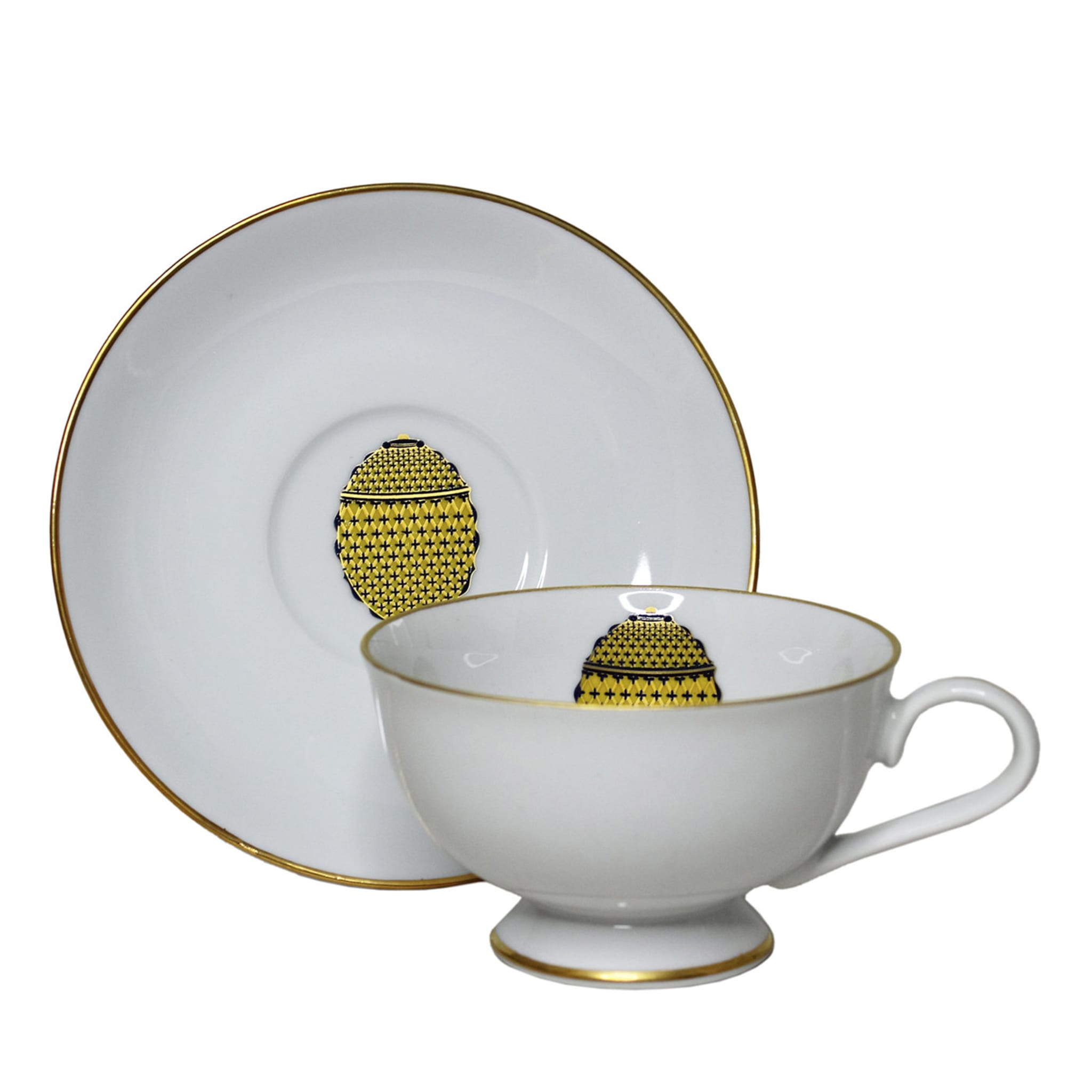UOVO Gelbe Teetasse mit Untertasse - 4er Set - Hauptansicht
