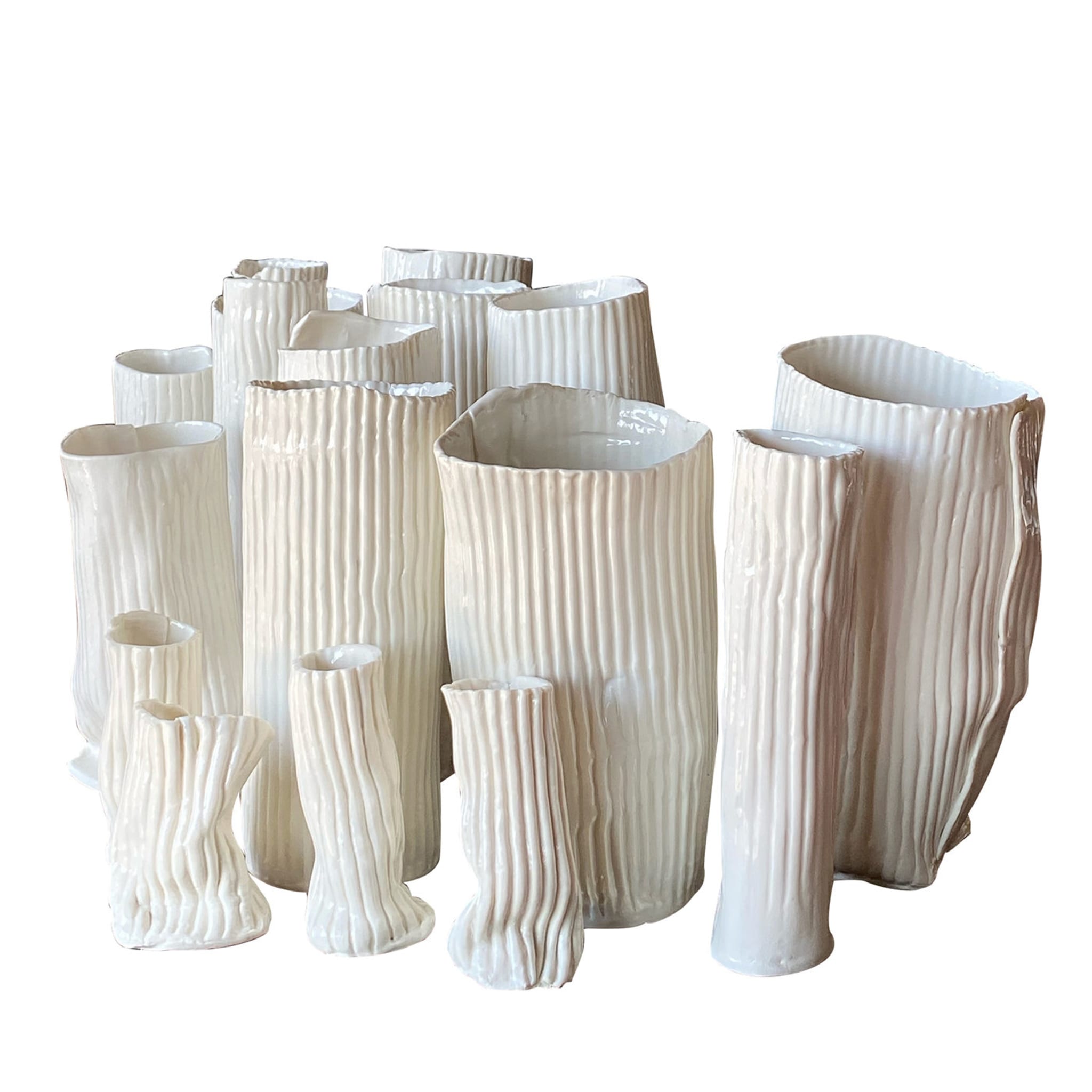 Set of 5 Ribbed Porcelain Vases - Main view
