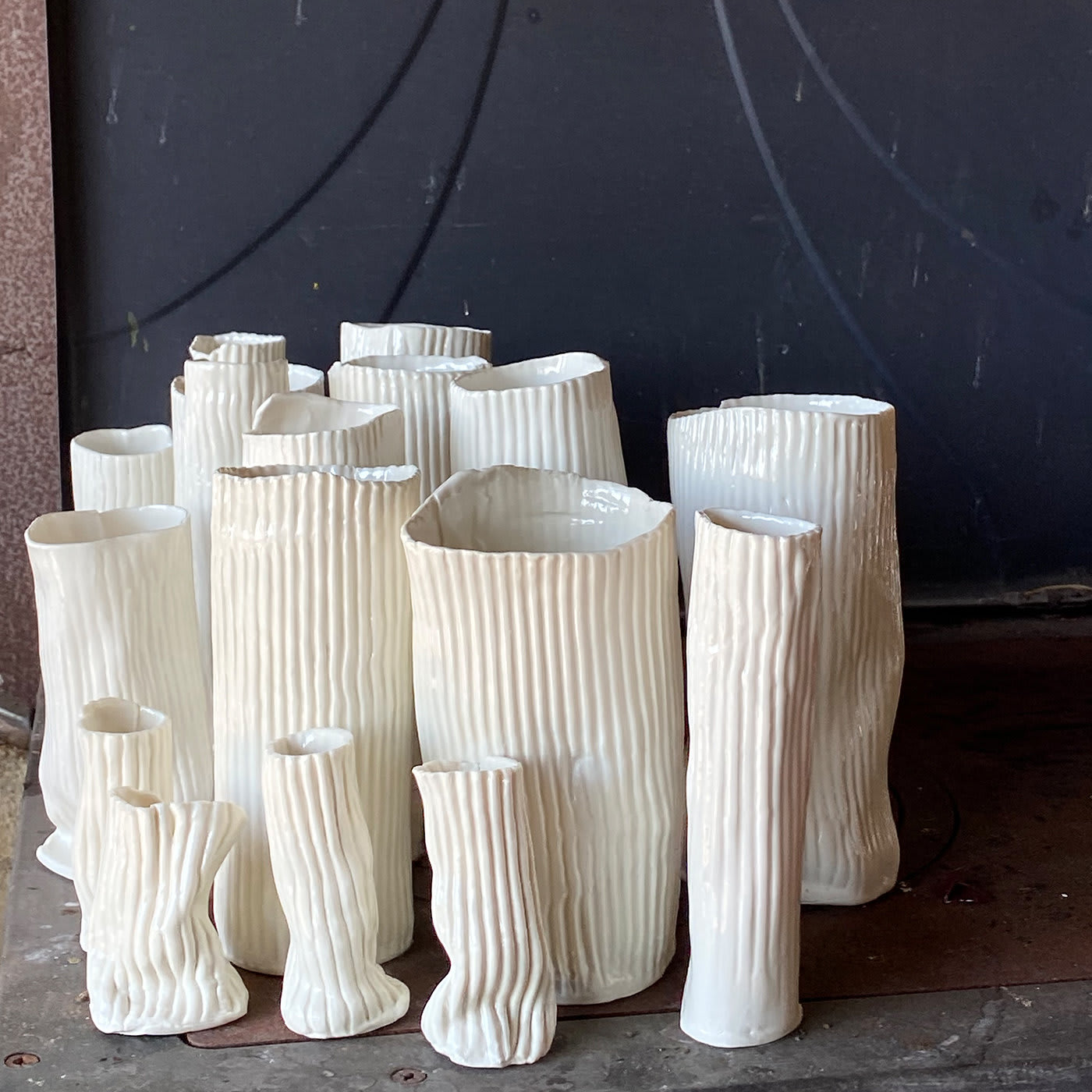 Set of 5 Ribbed Porcelain Vases - White Porcelain Florence