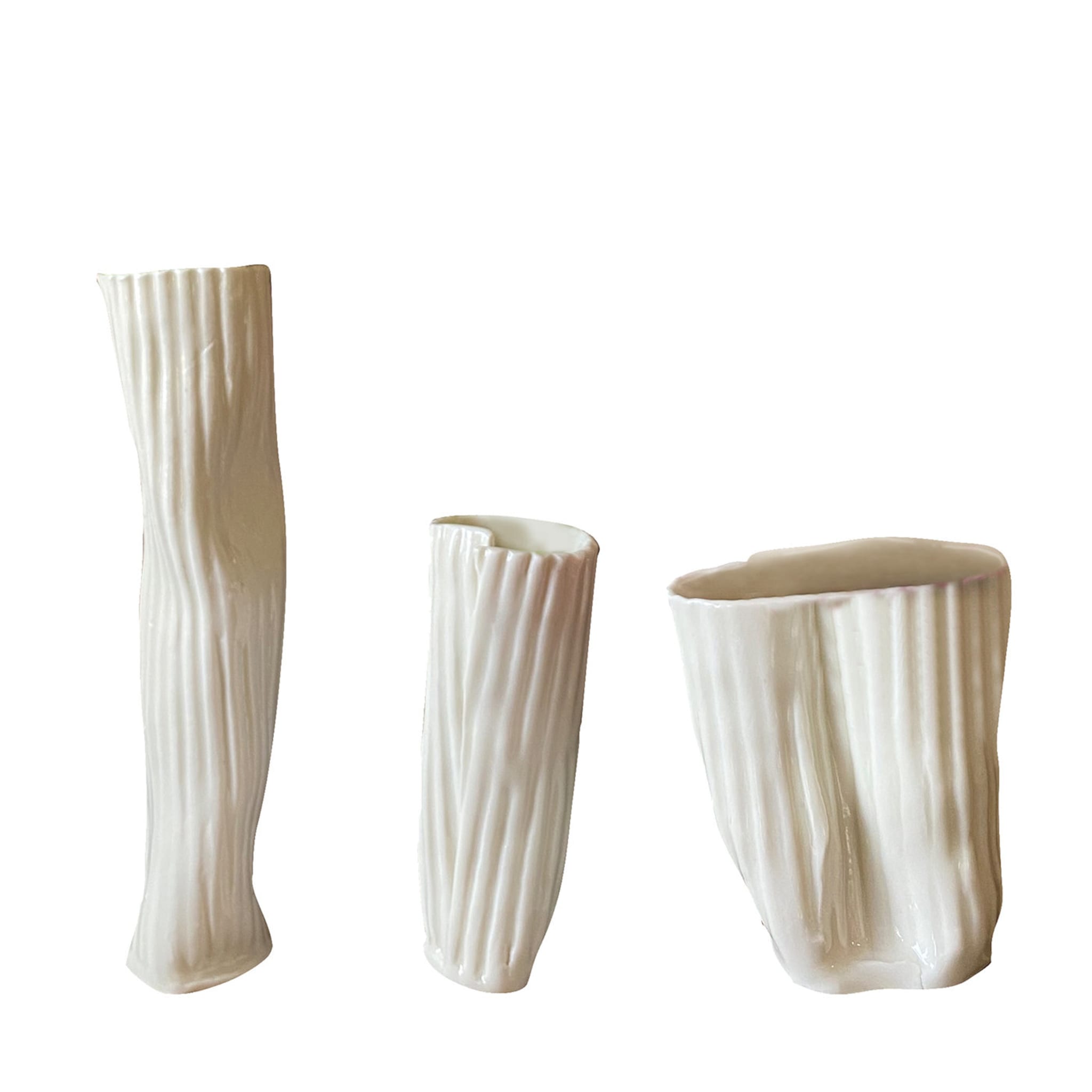 Set of 3 Ribbed Porcelain Vases - Main view