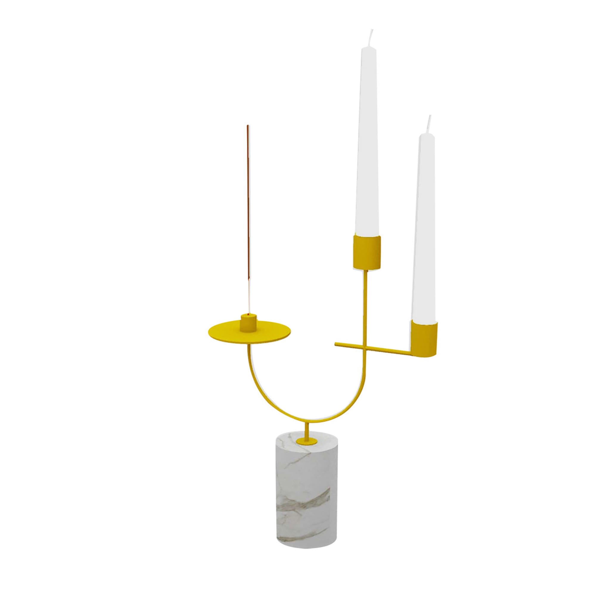 Equilibrista White Carrara and Yellow Candle and Incense Holder - Main view