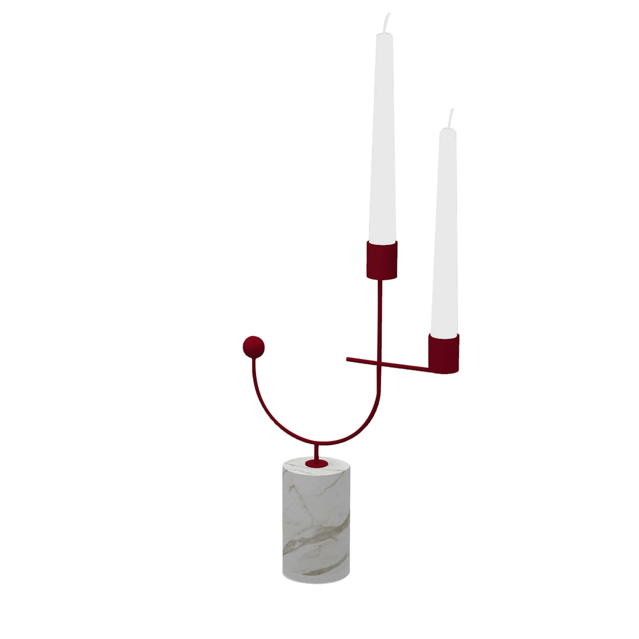 Equilibrista Weißer Carrara und roter Kerzenständer - Hauptansicht