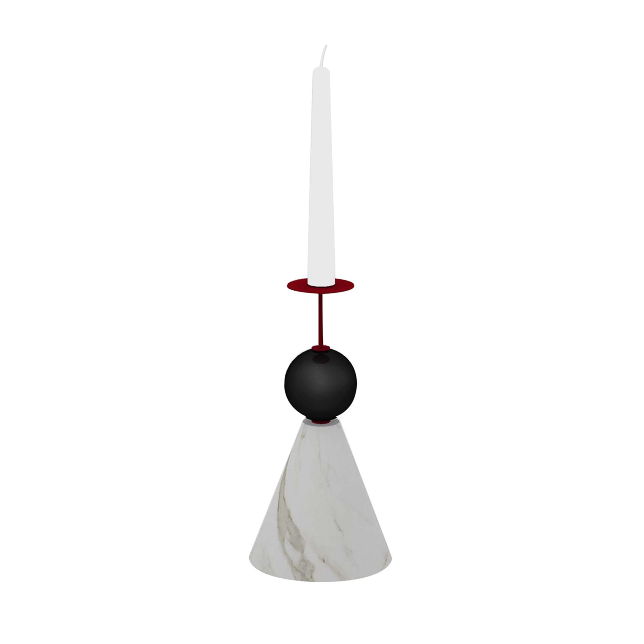 Raccontami White Carrara, Black and Red Conical Candle Holder - Main view