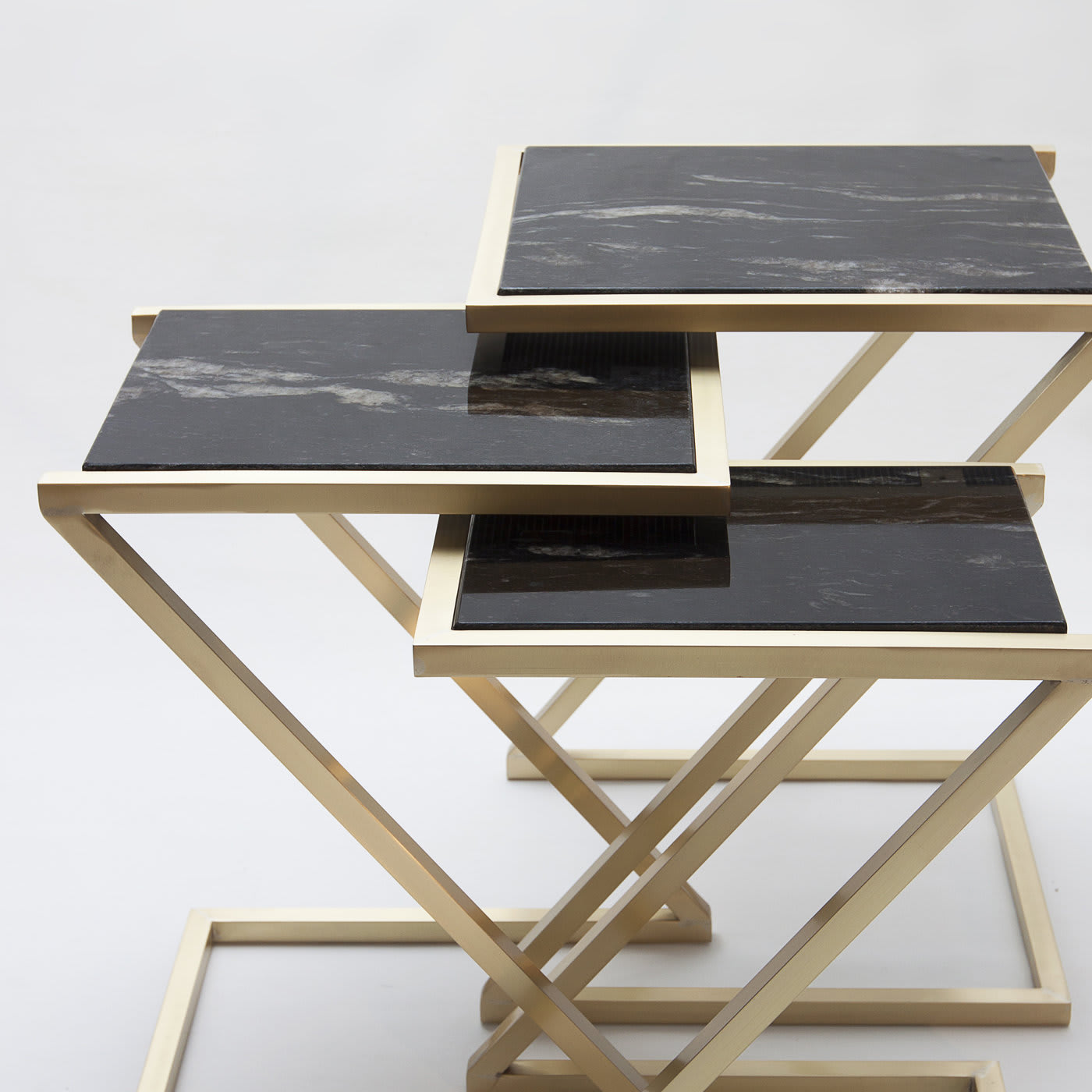 Zumm Zum Zu Set of 3 Black Marble Nesting Tables - Francesco Della Femina
