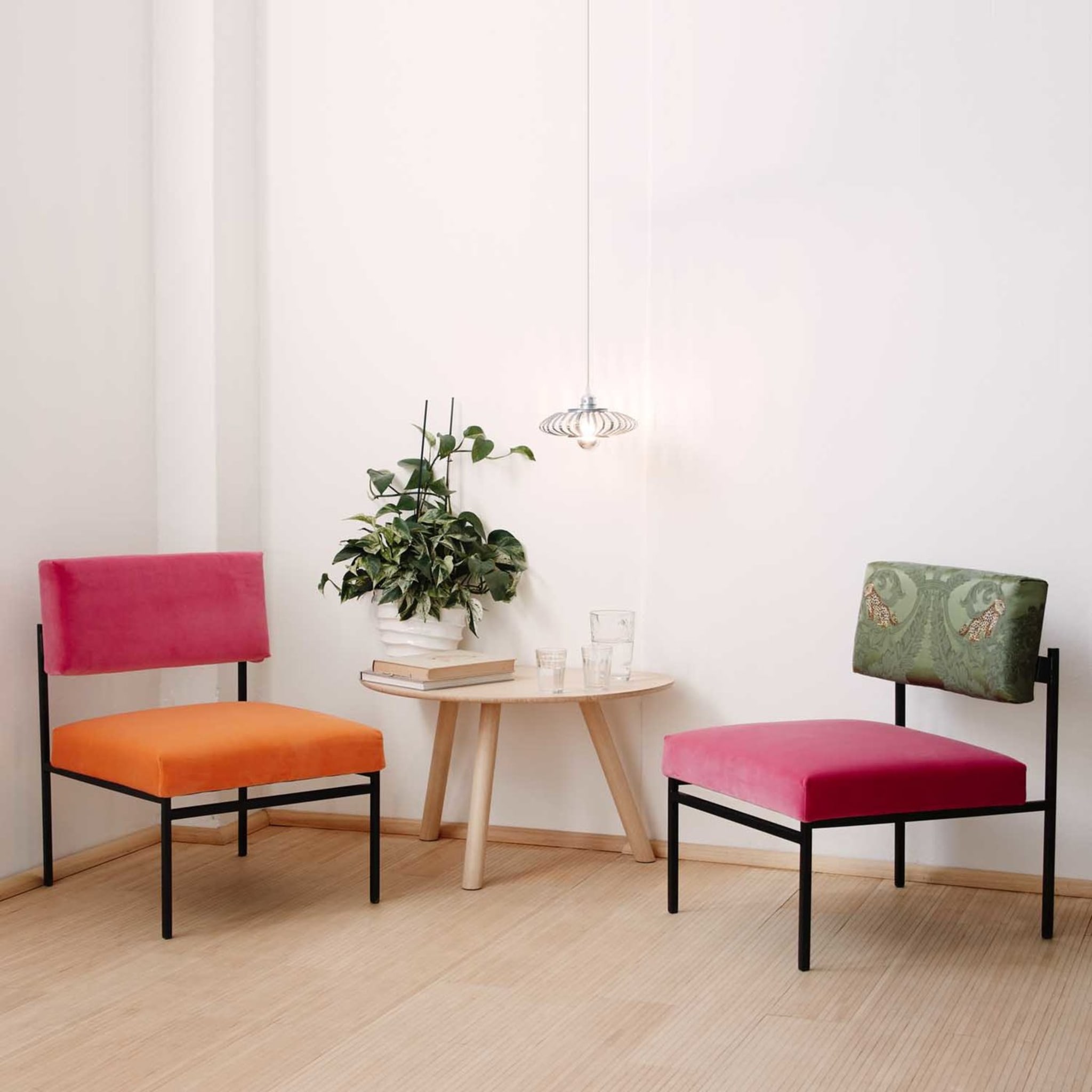 Aurea Orange and Pink Velvet Lounge Chair - Alternative view 3