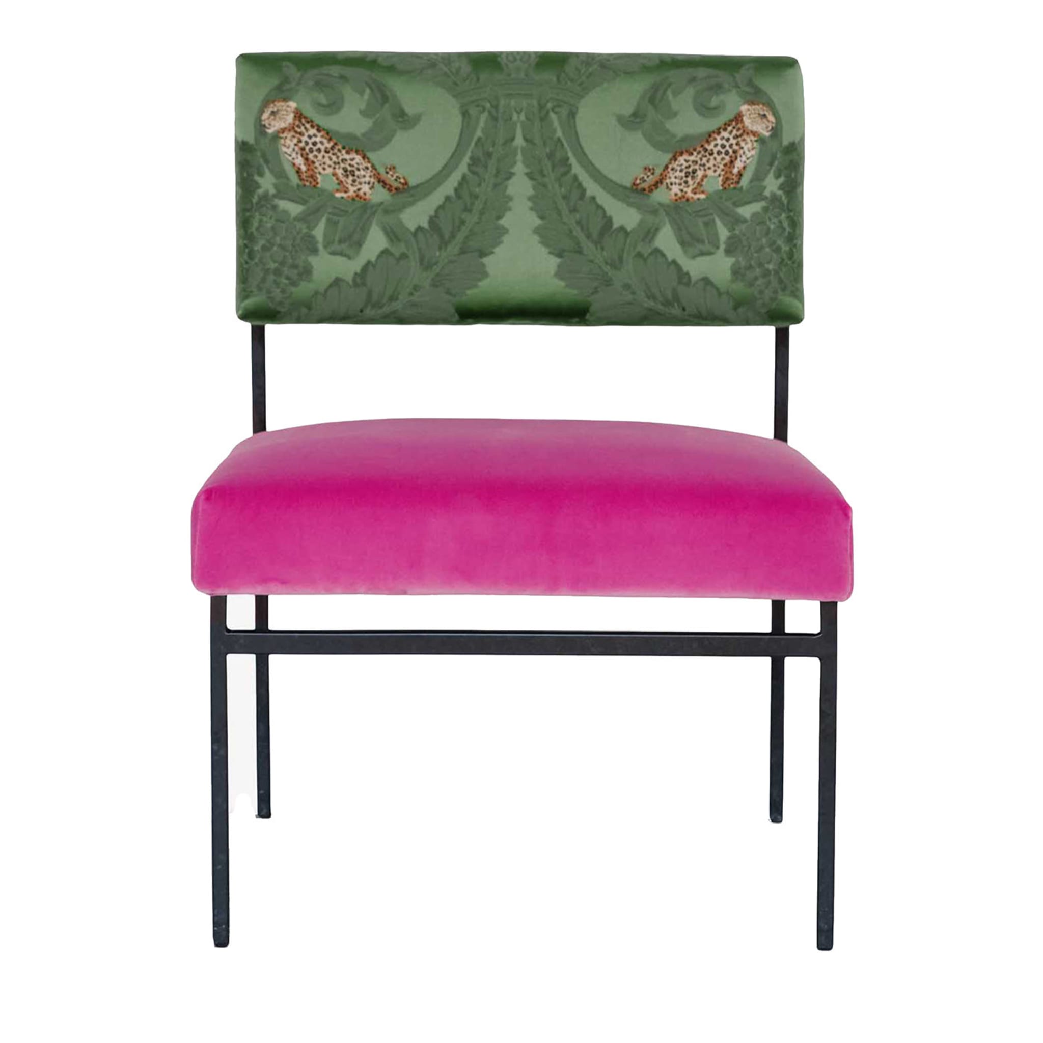Aurea Lounge Chair aus rosa Samt und grüner Seide - Hauptansicht