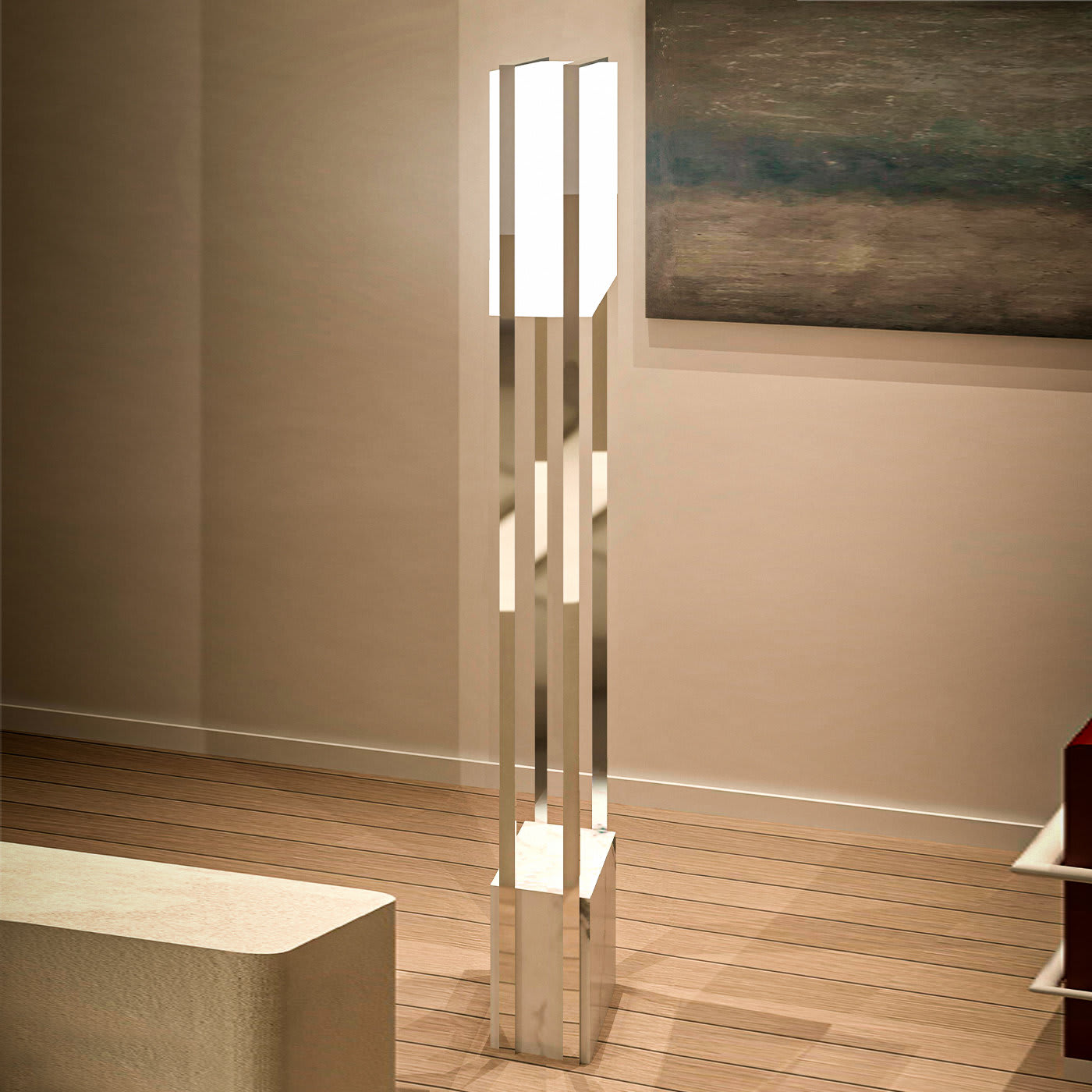 Totem Suitcase Floor Lamp with White Carrara Marble Base by Vincenzo Bafunno - Ledevò