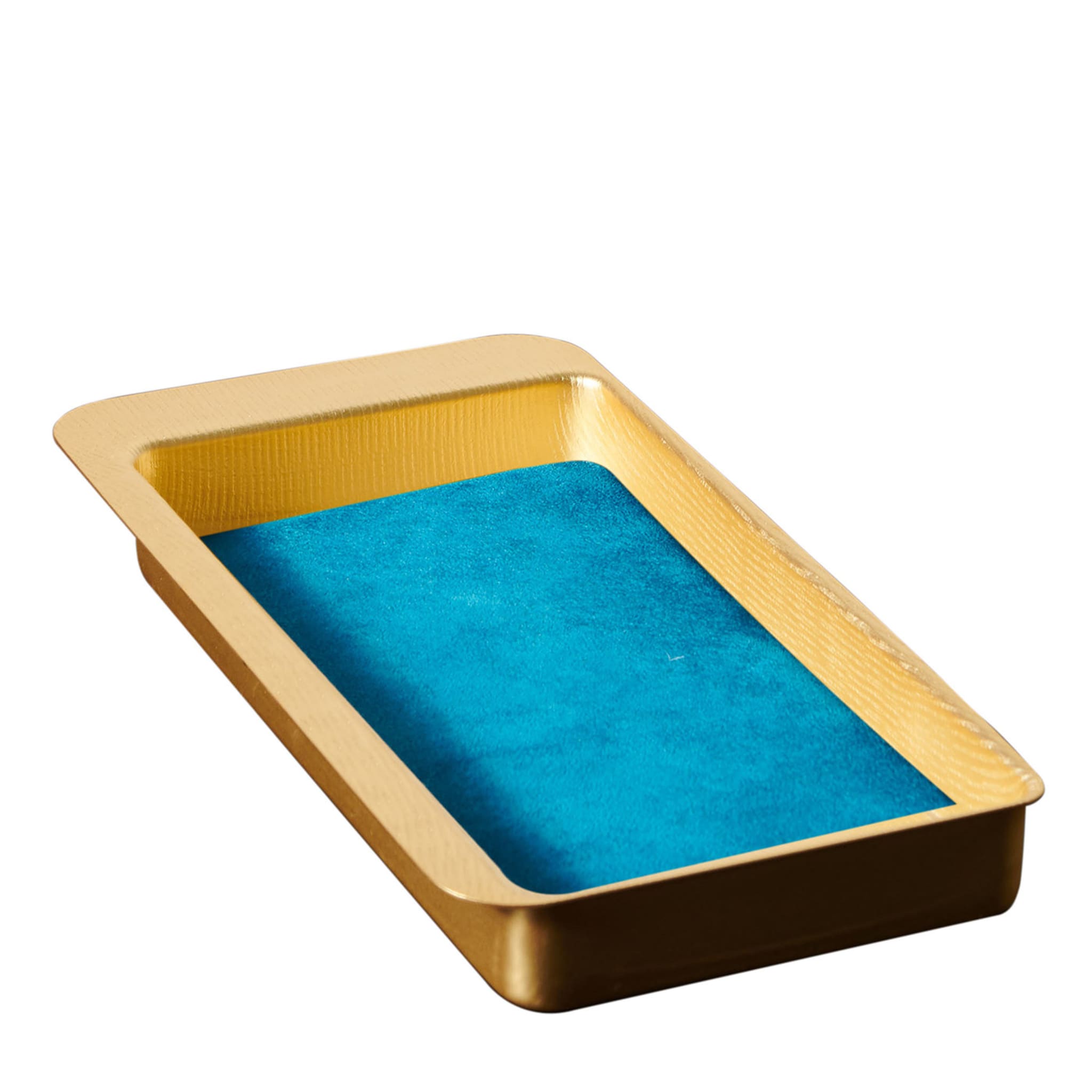 Firenze Bandeja rectangular de bolsillo vacía dorada y azul claro - Vista principal