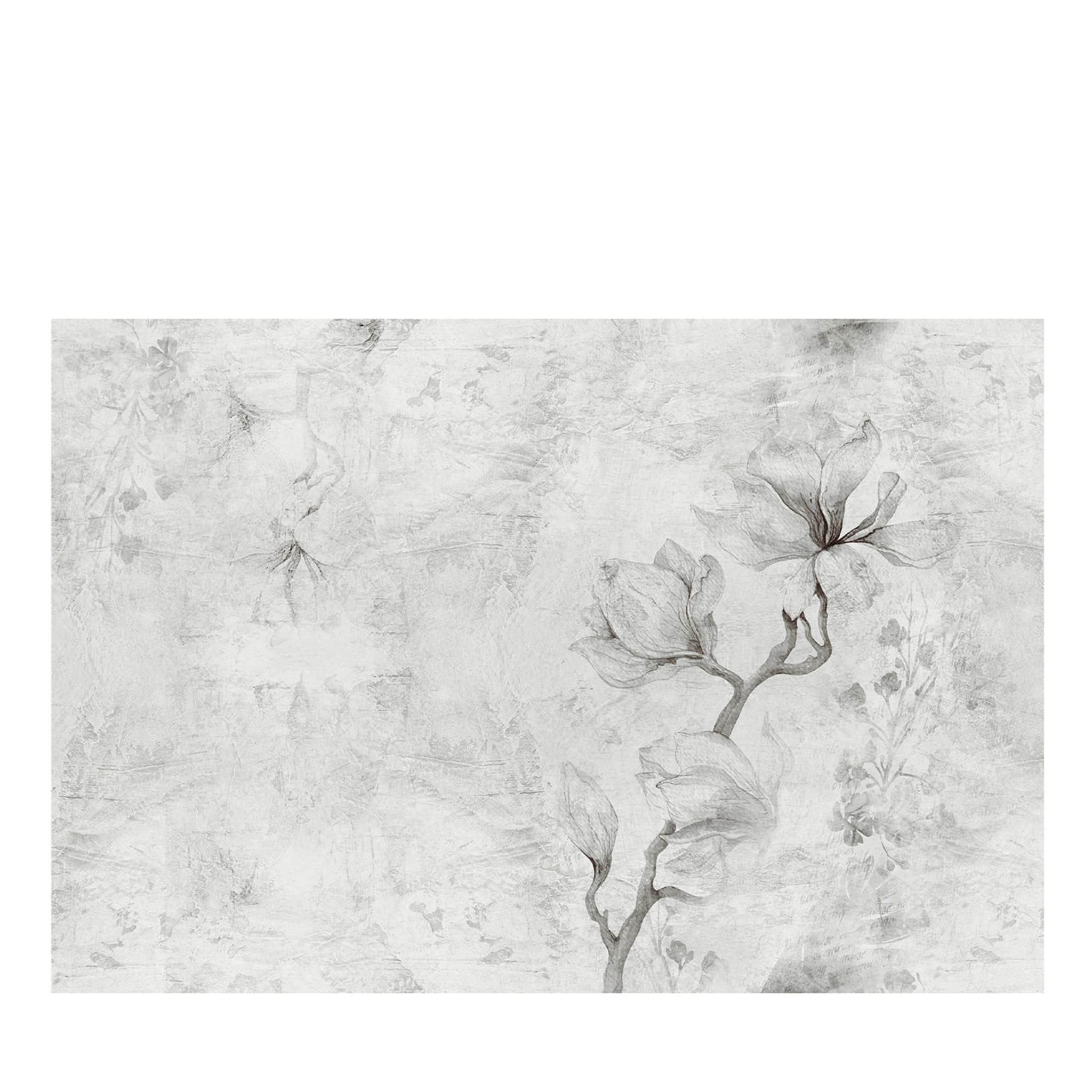 Papier peint texturé fleuri gris - Vue principale