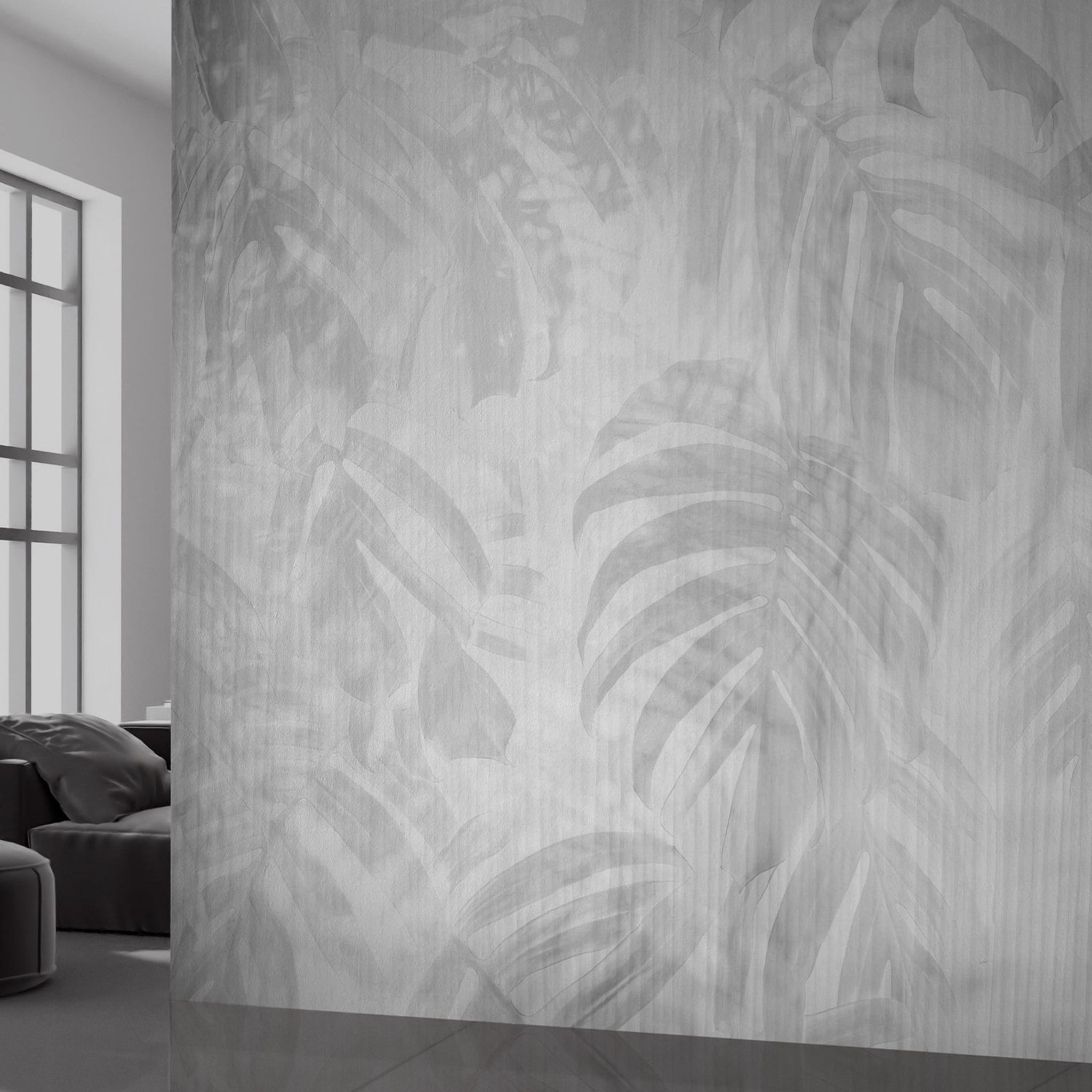 Monochrome Palm Leaves Textured Wallpaper - Alternative view 1