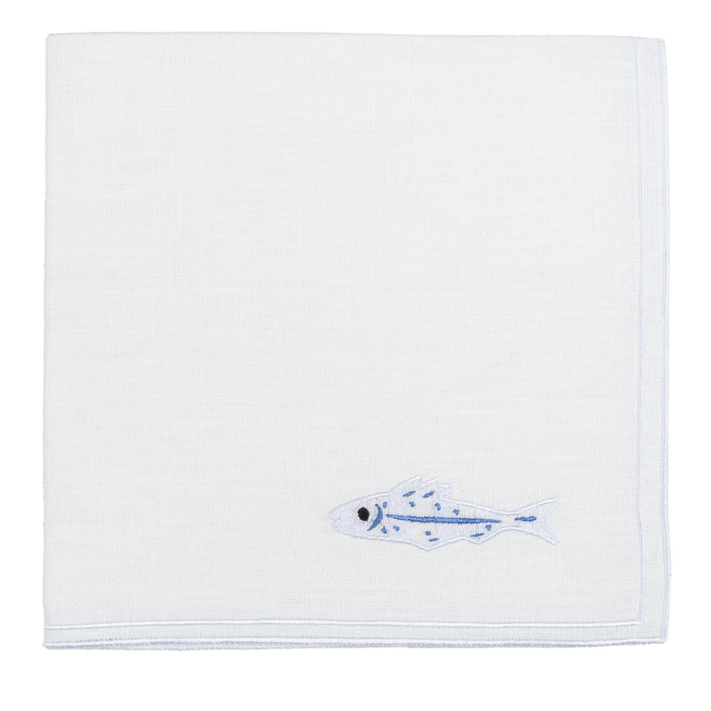 Blue Sardines Embroidered Linen Placemats (Set of 4) by La Gallina