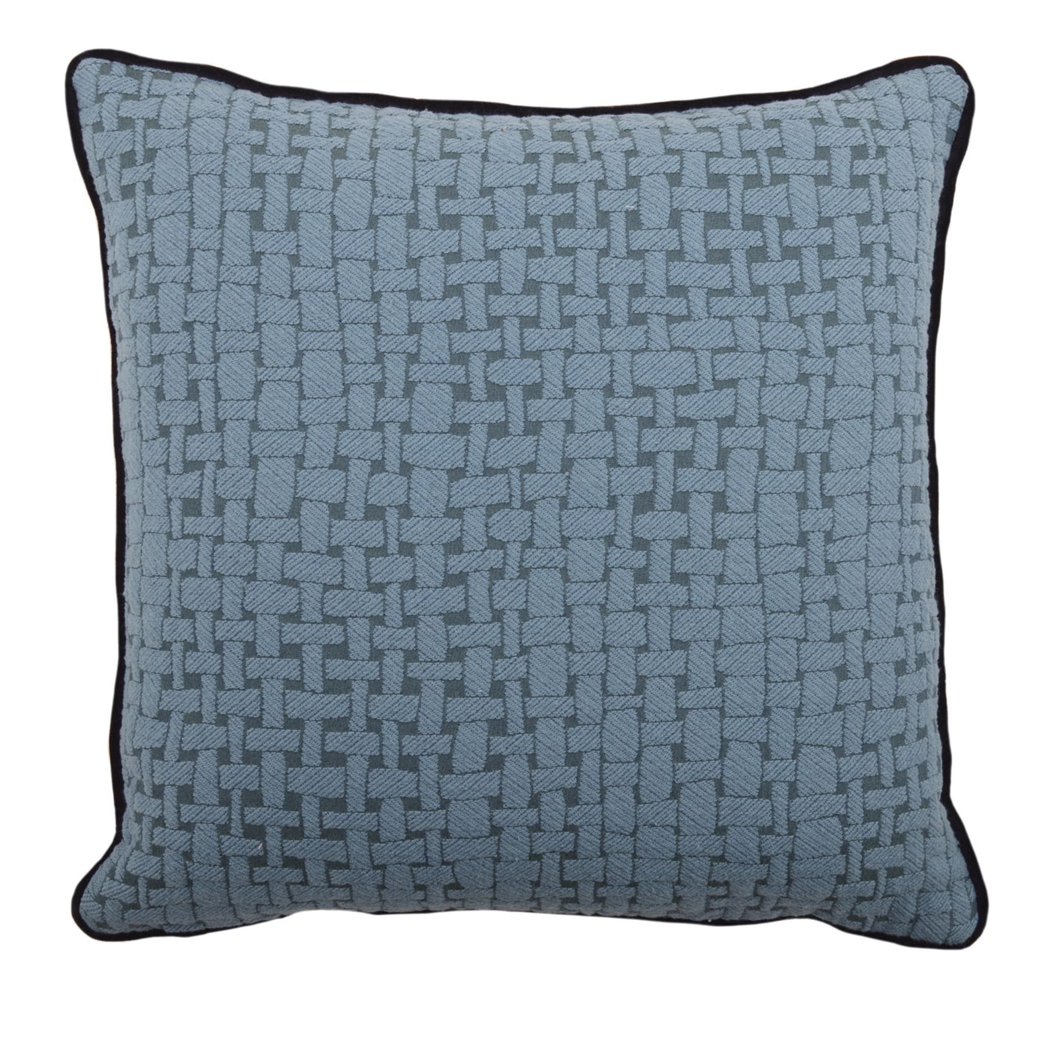 Light Blue Carré Cushion in geometric jacquard fabric - Main view