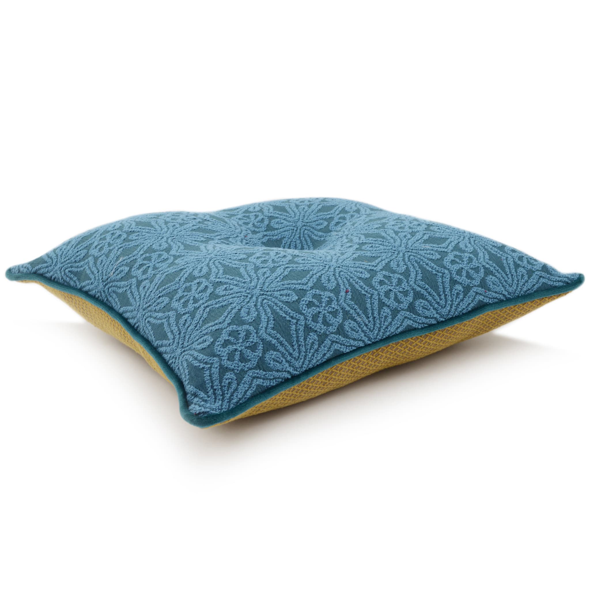 Light Blue Carré Cushion in floreal jacquard fabric - Alternative view 2