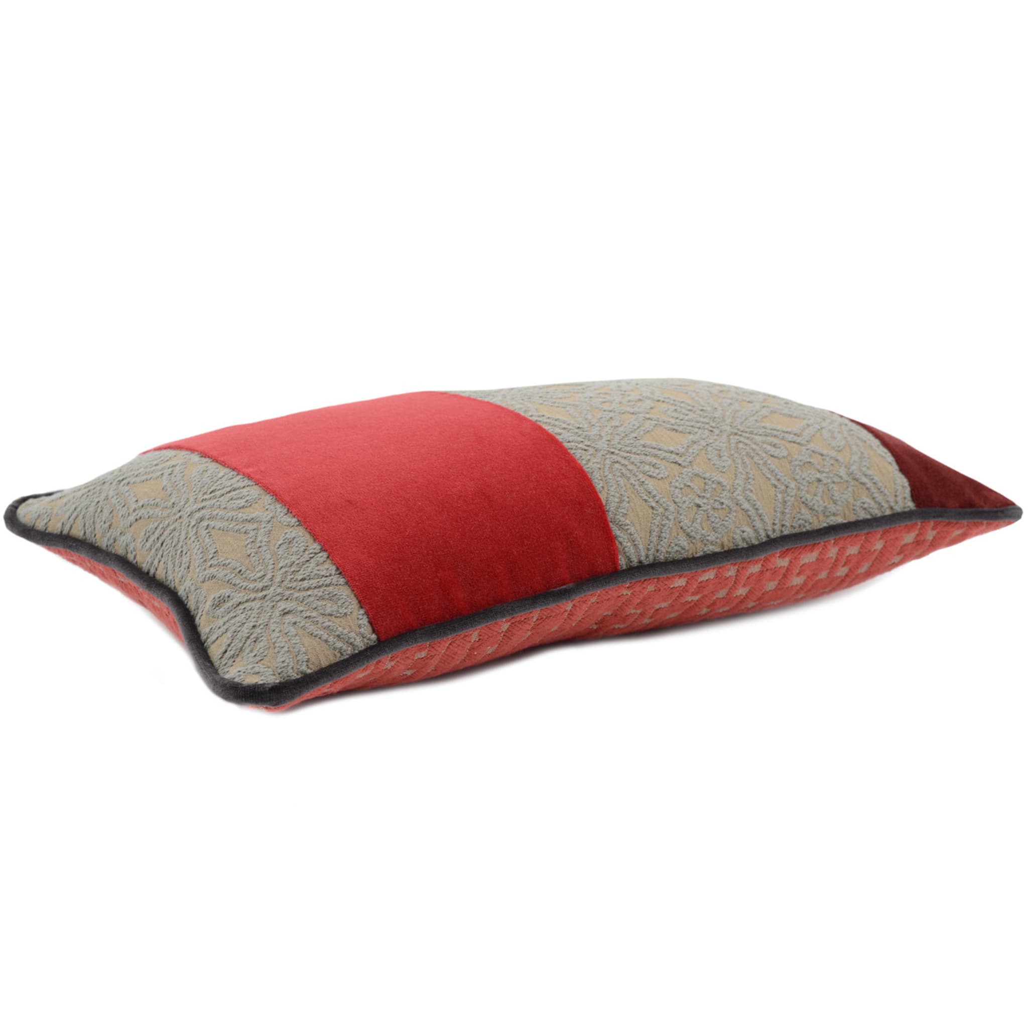 Bandé Cushion in jacquard fabric and cotton velvet - Alternative view 1
