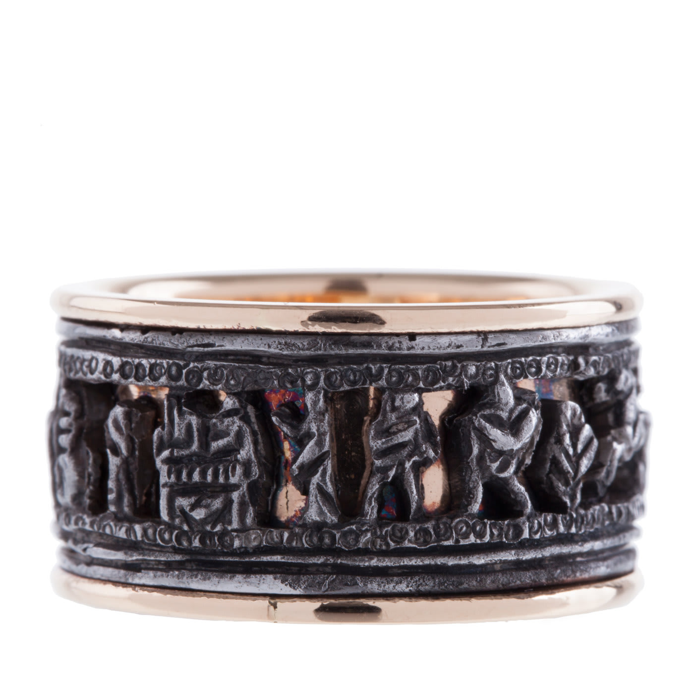 Vita Romana Engraved Iron and Gold Ring - Marco Baroni