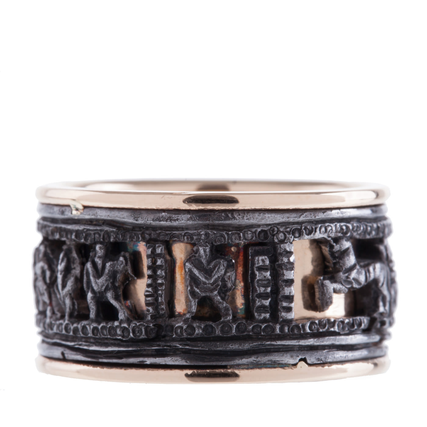 Vita Romana Engraved Iron and Gold Ring - Marco Baroni