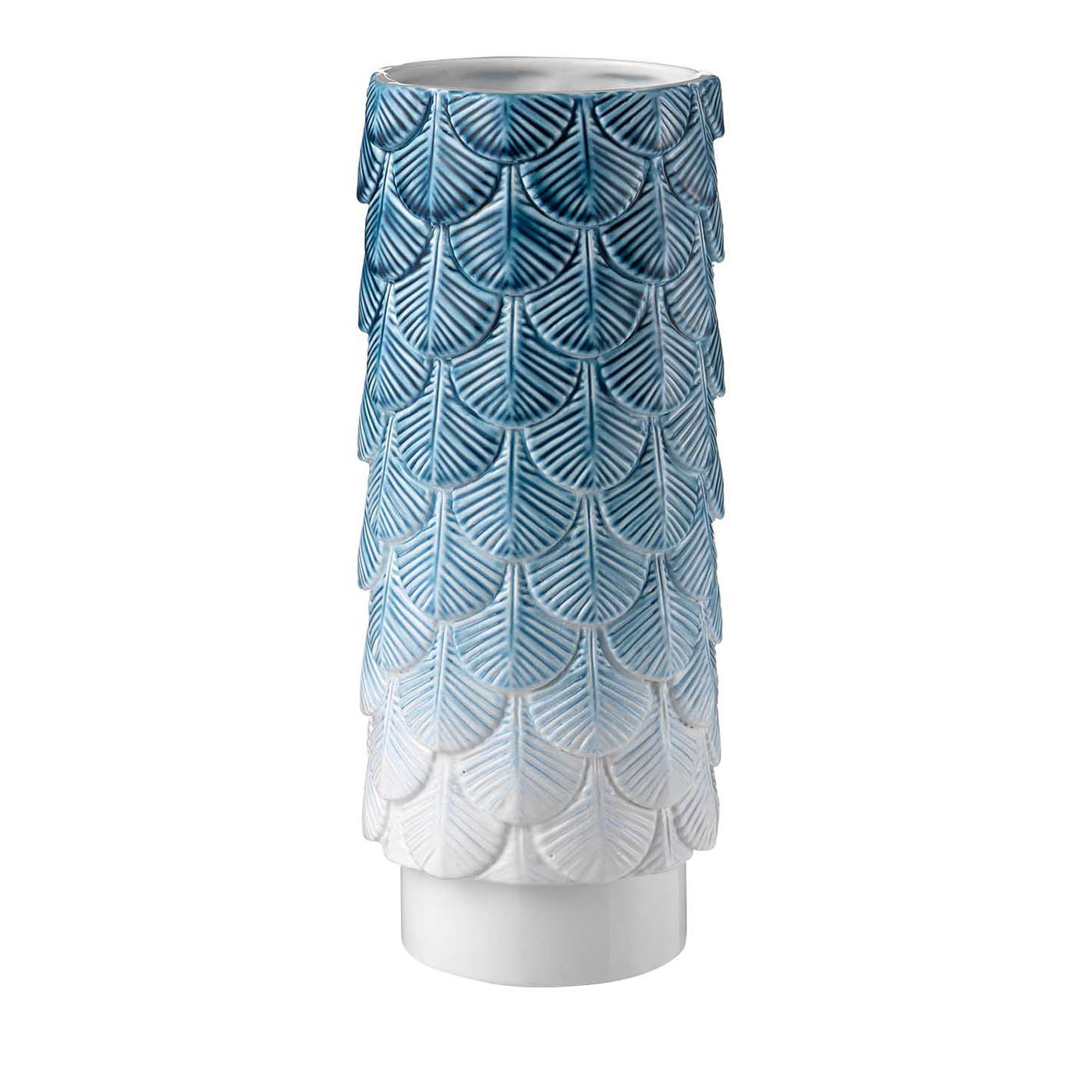 White and Blue Plumage Vase - Botteganove