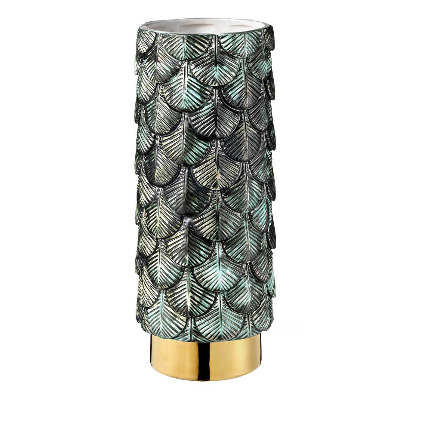 Green and Silver Plumage Vase with 24K Gold - Botteganove