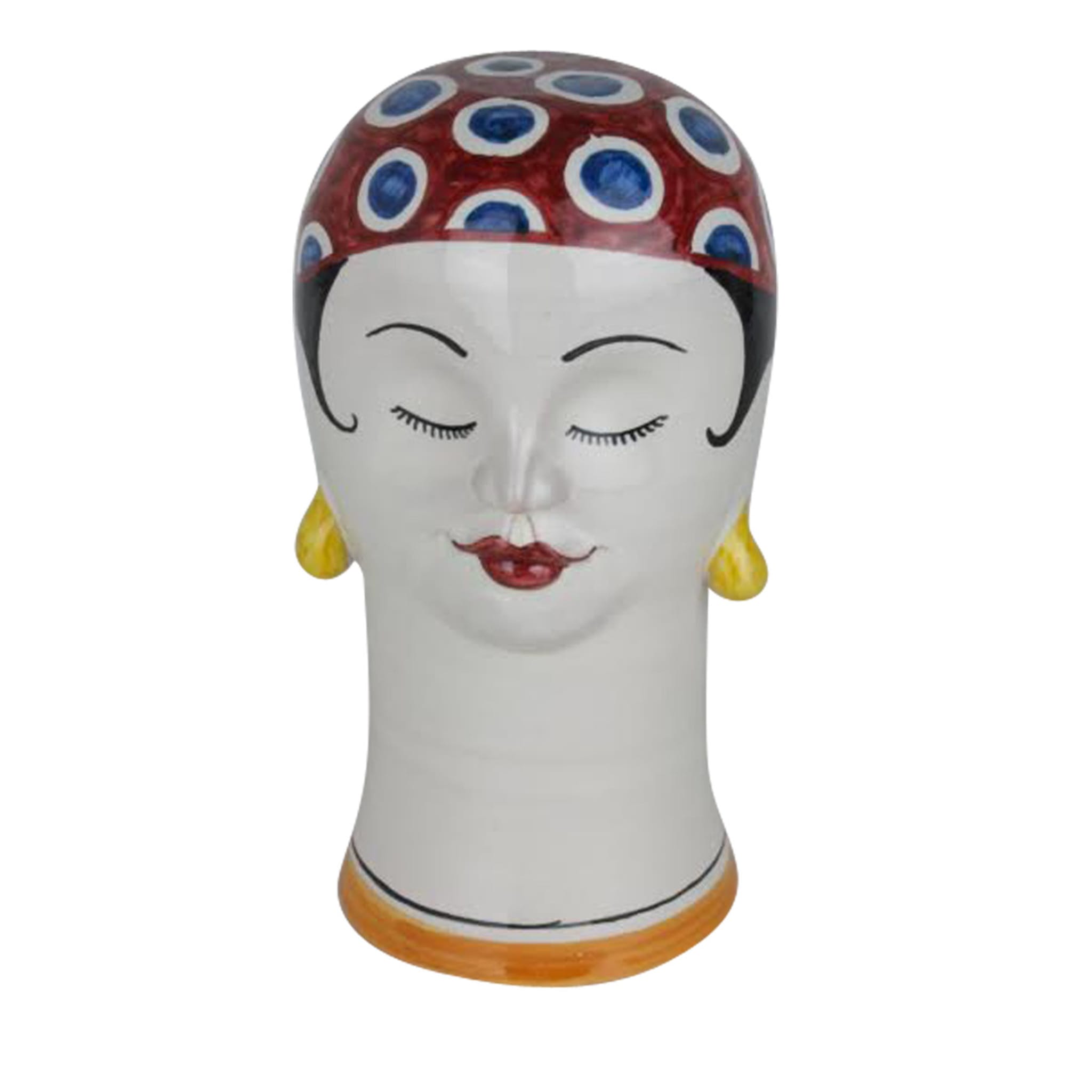 Escultura de cabeza de nadador con gorro rojo moteado - Vista principal