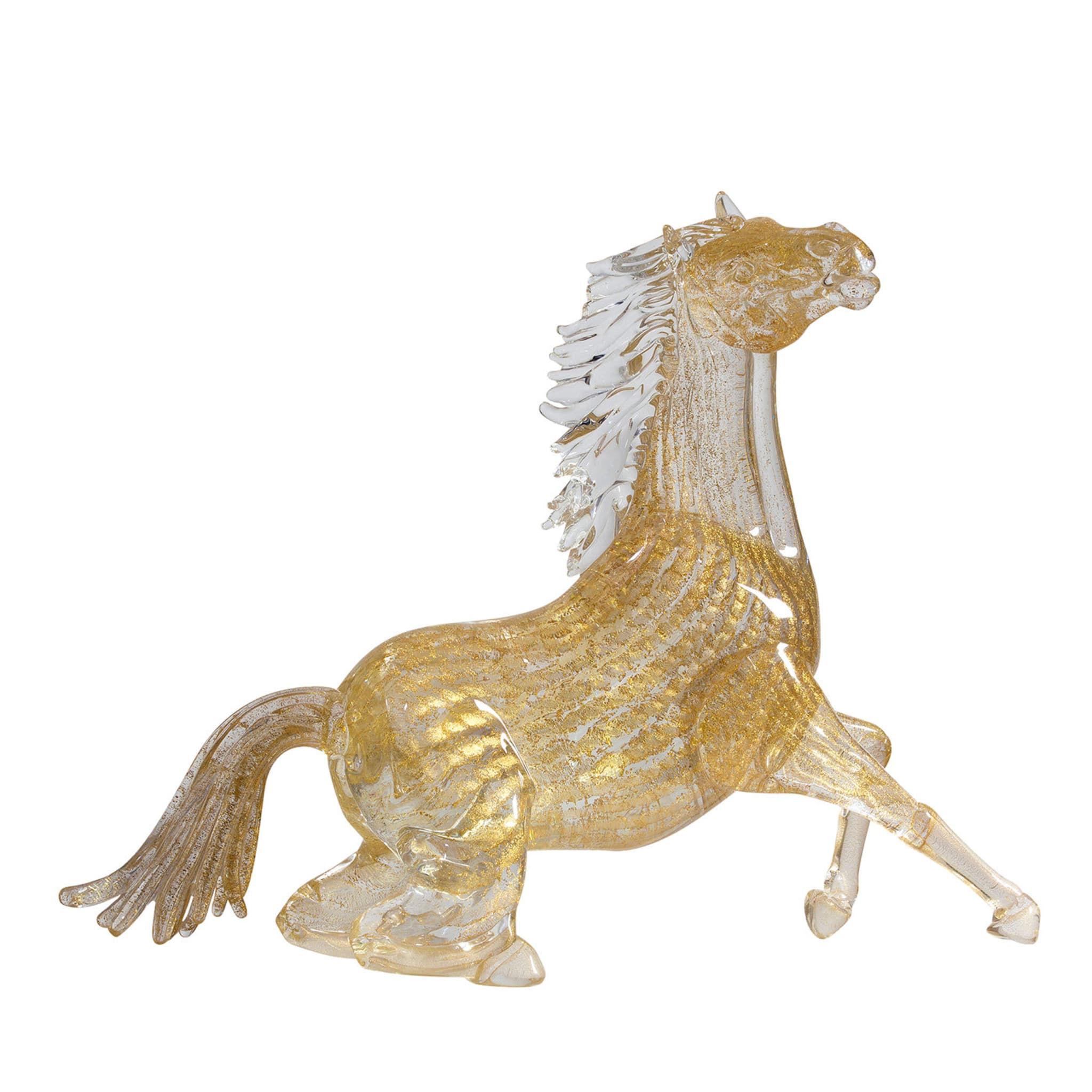 Grand cheval assis en verre doré - Vue principale