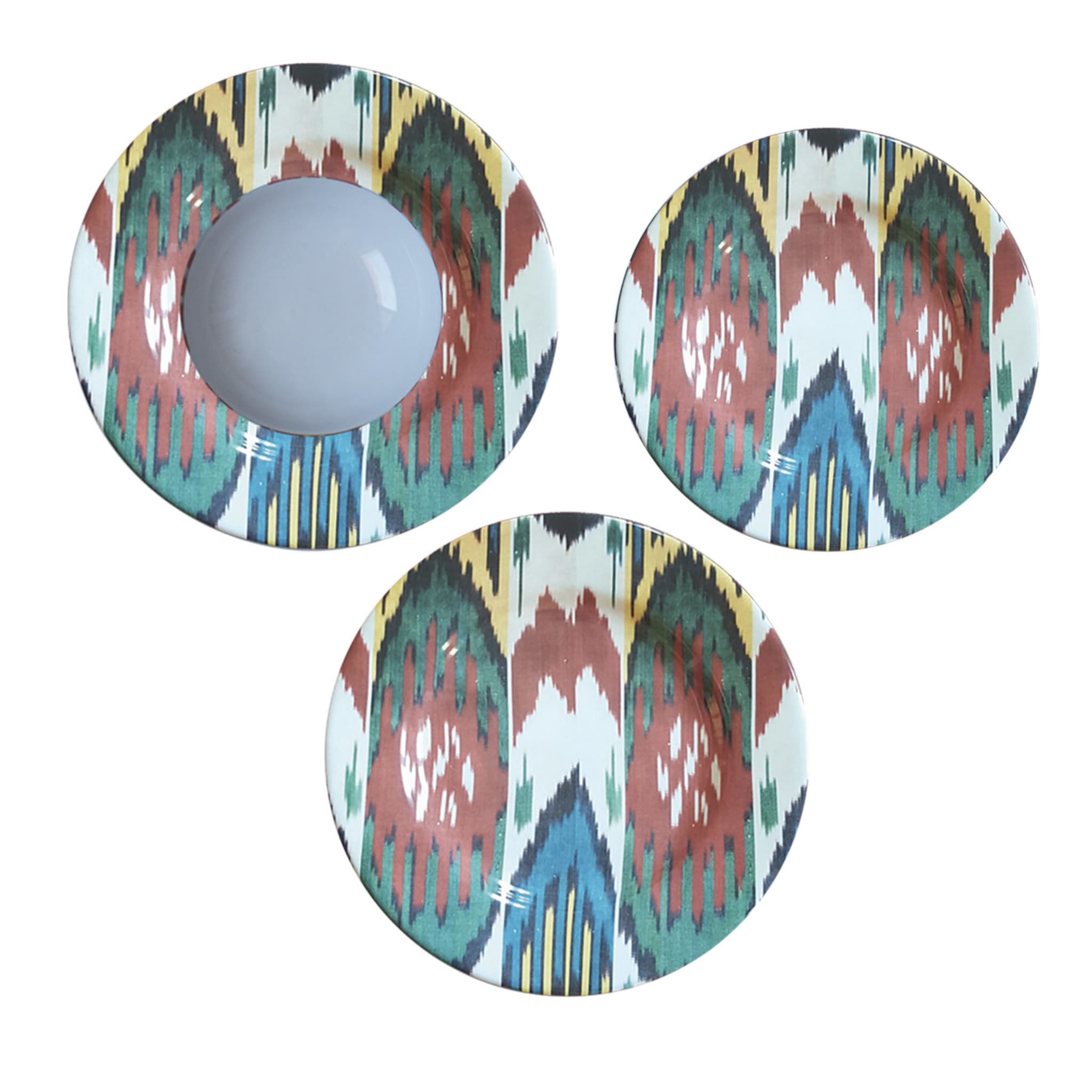 Set aus drei Ikat-Keramiktellern für 1 - Hauptansicht