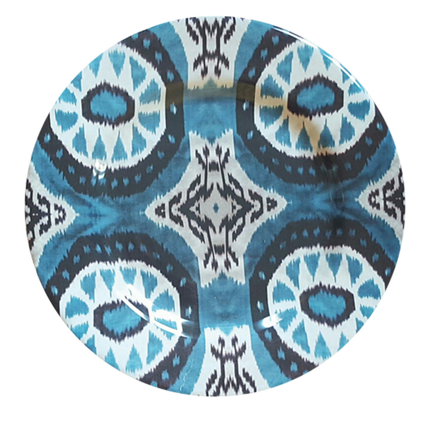 Set of 6 Ikat Porcelain Plates in Green and Blue - Les Ottomans
