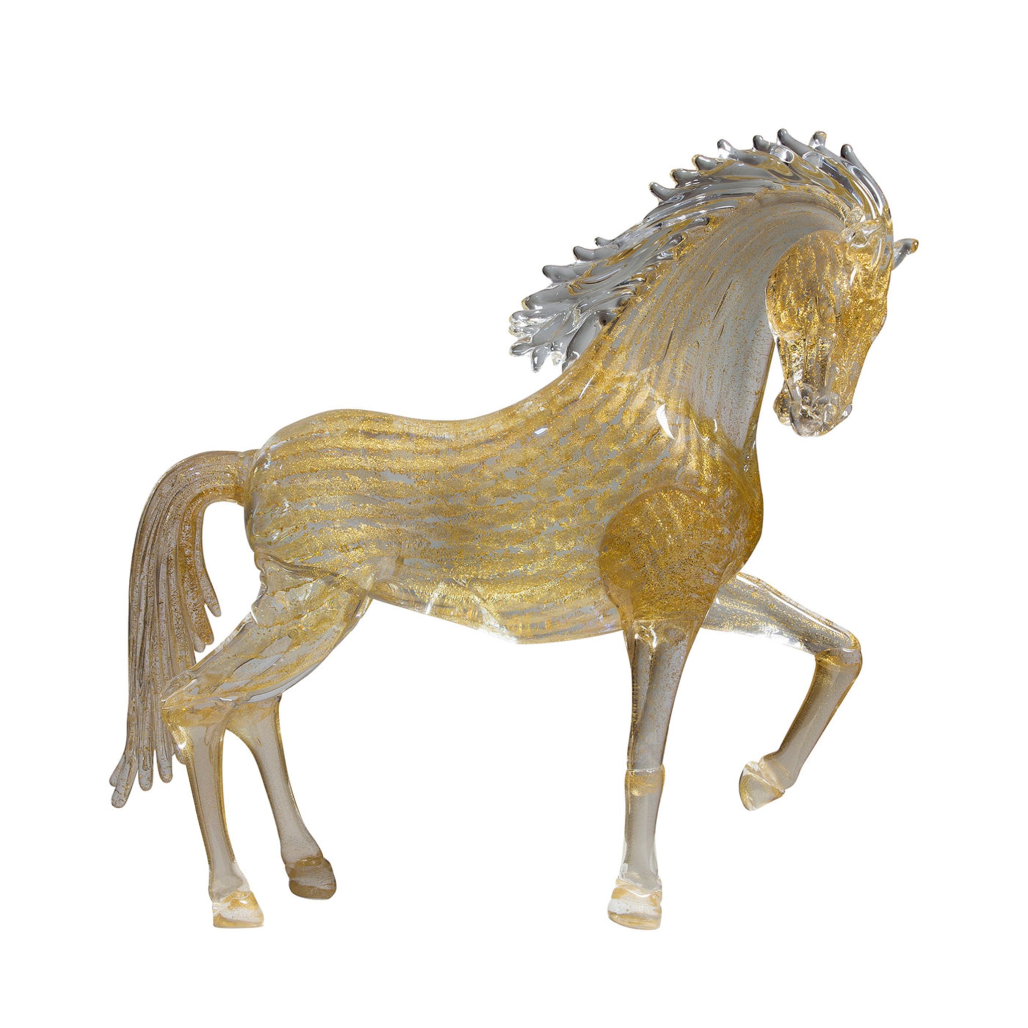 Großes tänzelndes Pferd aus Goldglas - Hauptansicht