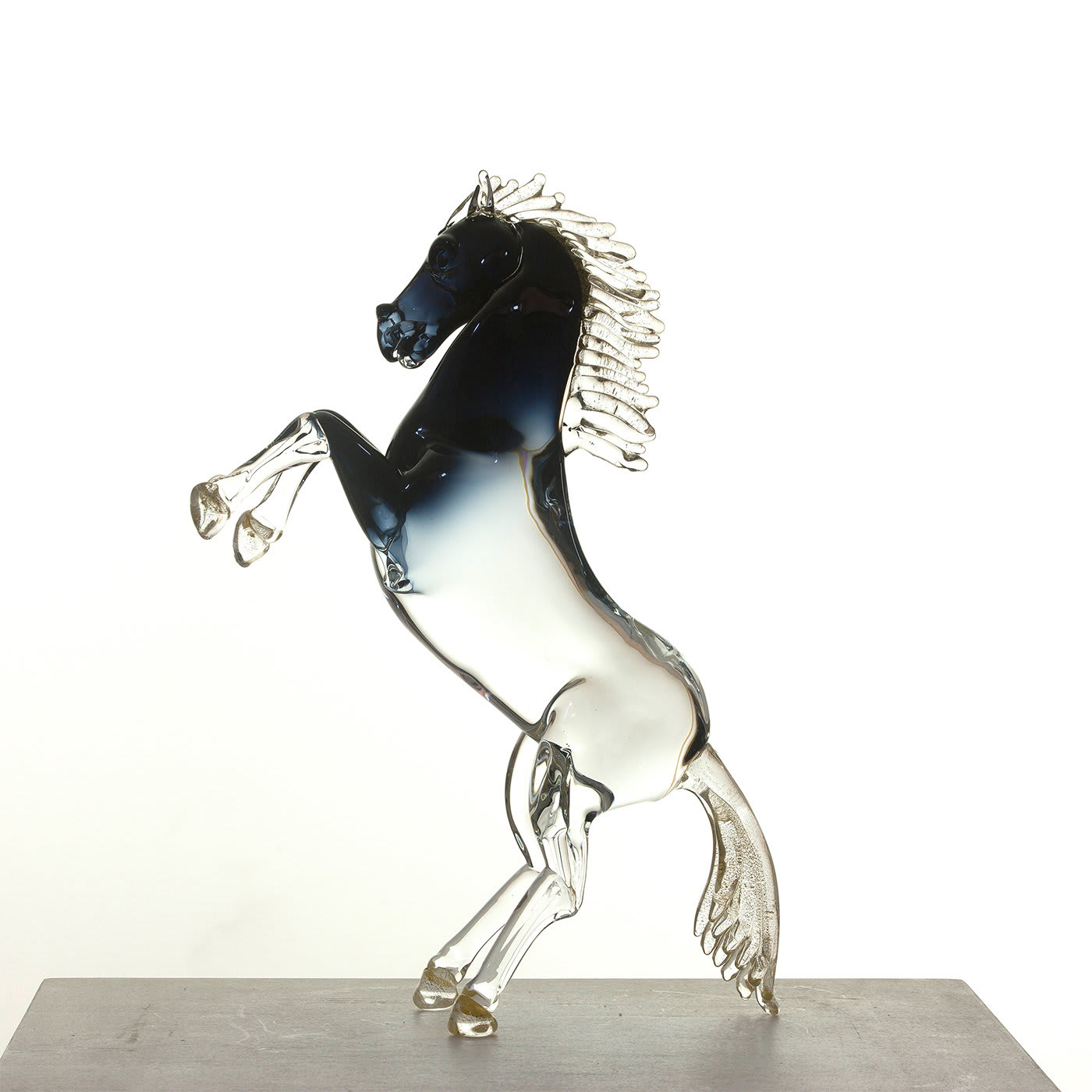 Large Black Glass Rearing Horse - Zanetti Murano