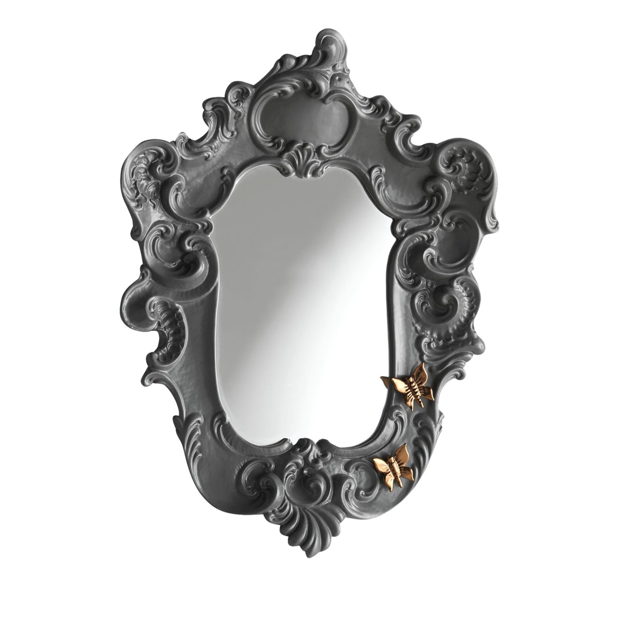 Specchio a farfalla grigio in stile barocco - Vista principale