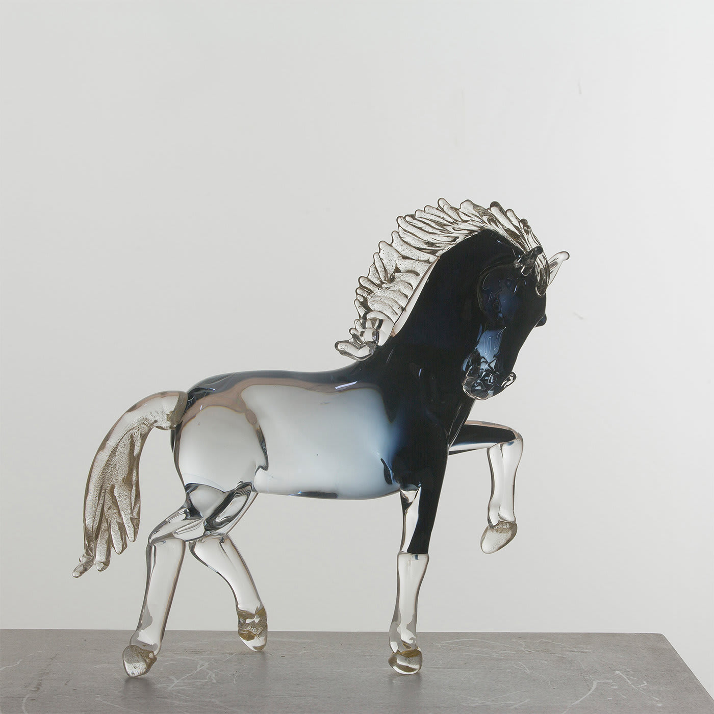 Large Black Glass Prancing Horse - Zanetti Murano
