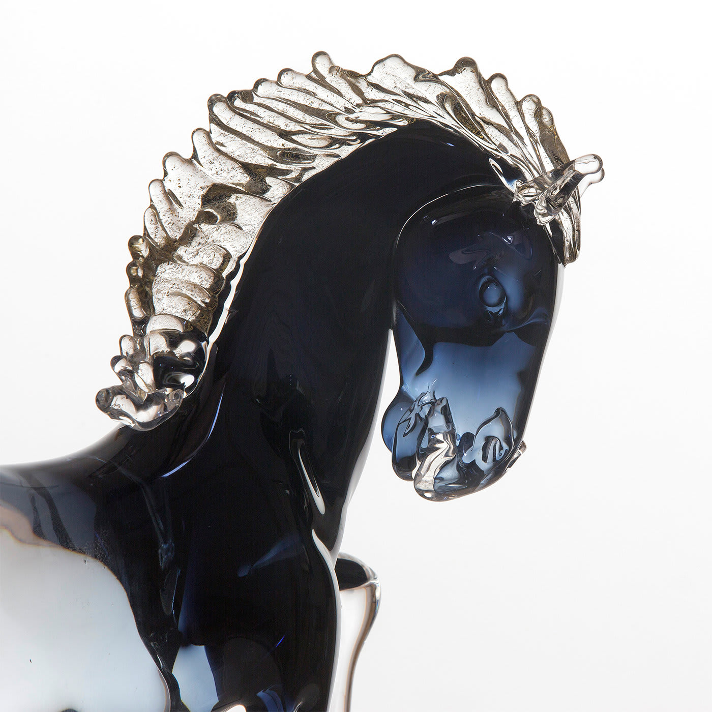 Large Black Glass Prancing Horse - Zanetti Murano