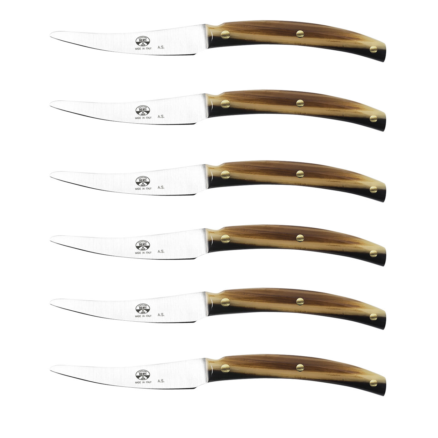 Set of Six Convivio Nuovo Knives with Cornotech Handle in Wood Box - Coltellerie Berti