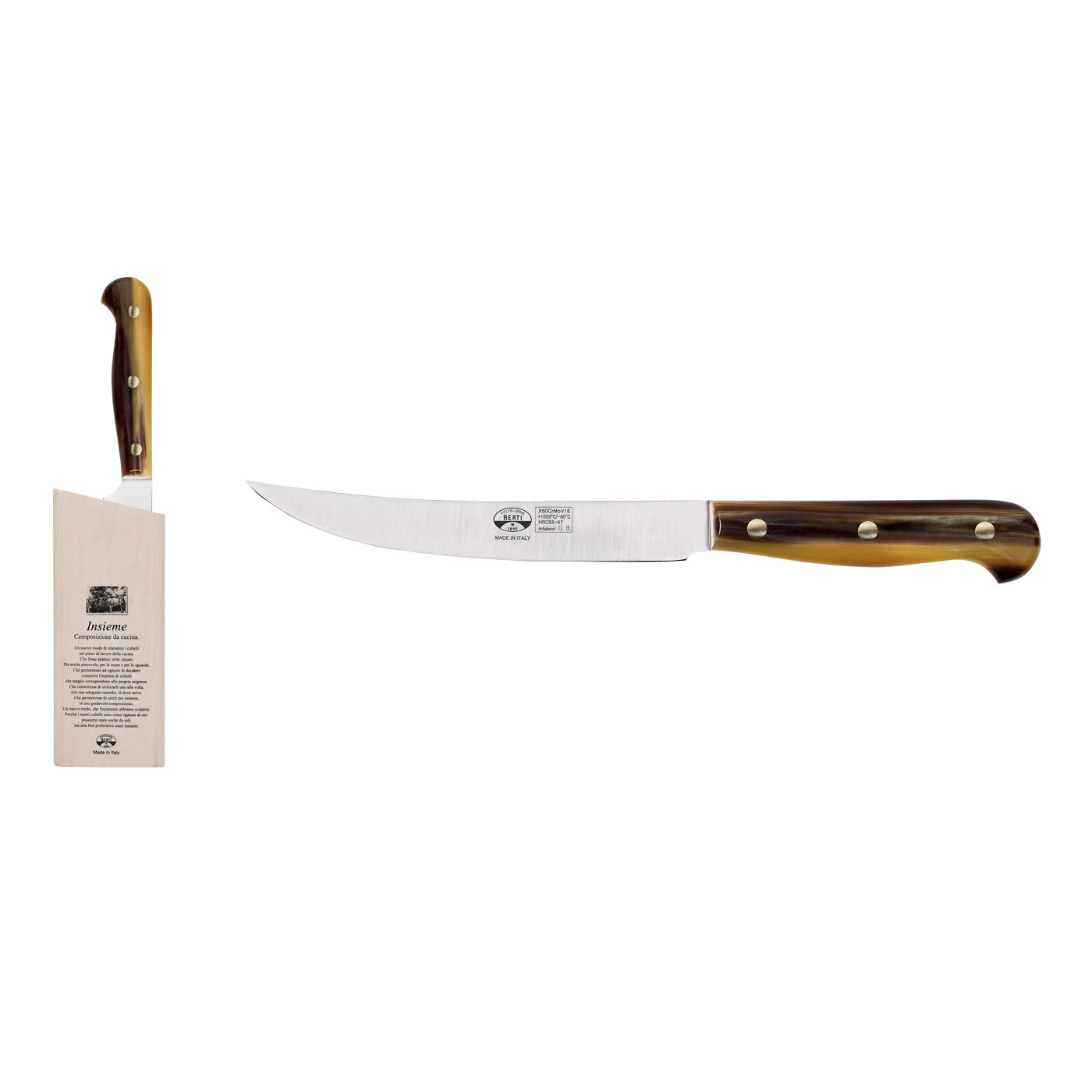 Insieme Set of Block and Bone Knife with Conrnotech Handle - Coltellerie Berti