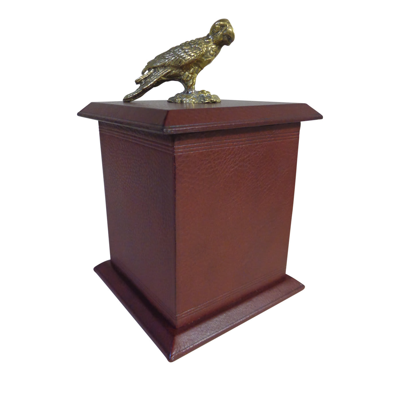 Bordeaux Leather Box with Brass Parrot - AtelierGK Firenze