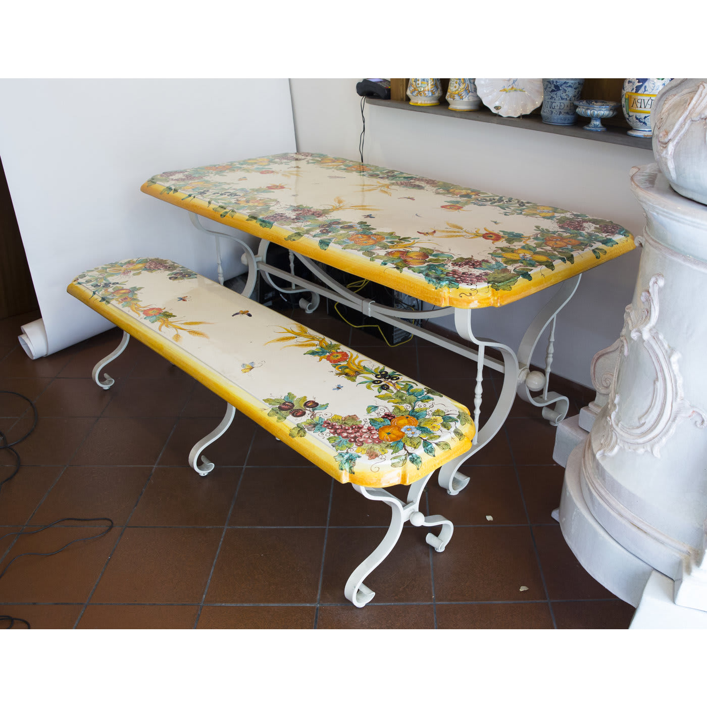 Set of Ceramic Table and Bench - Manetti e Masini