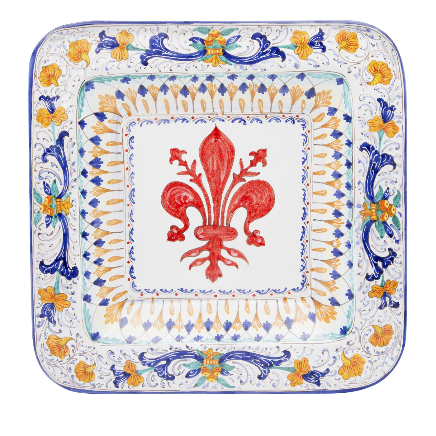 Square Dish with Fleur-De-Lis - Sbigoli Terrecotte Firenze