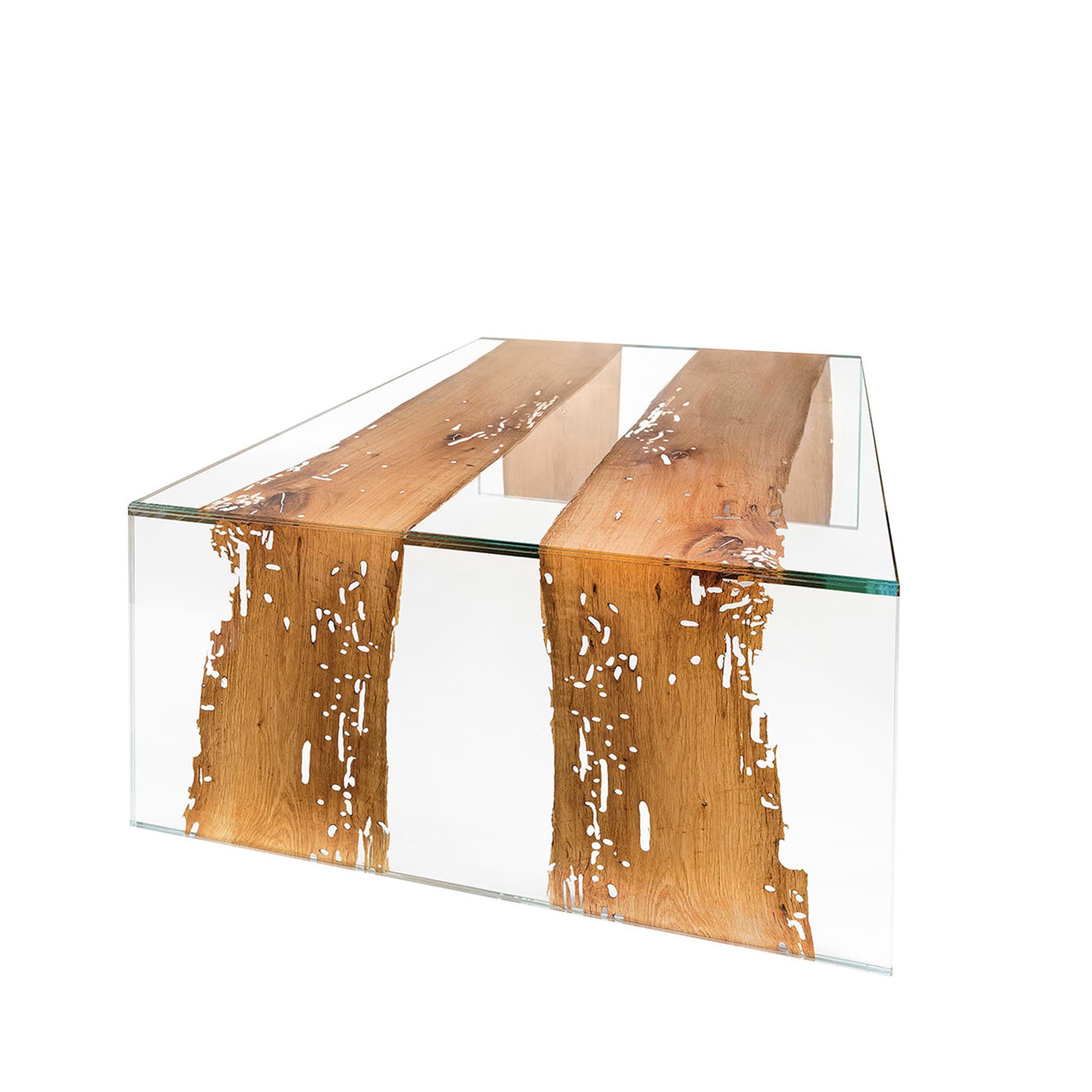 Venezia Glass and Wood Rectangular Coffee Table - Main view