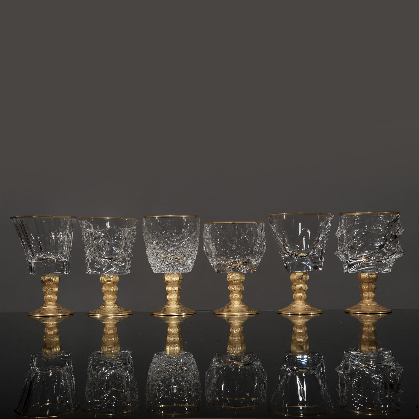Set of Six Assorted Goblets in Gold - Griffe Montenapoleone by Vetrerie di Empoli