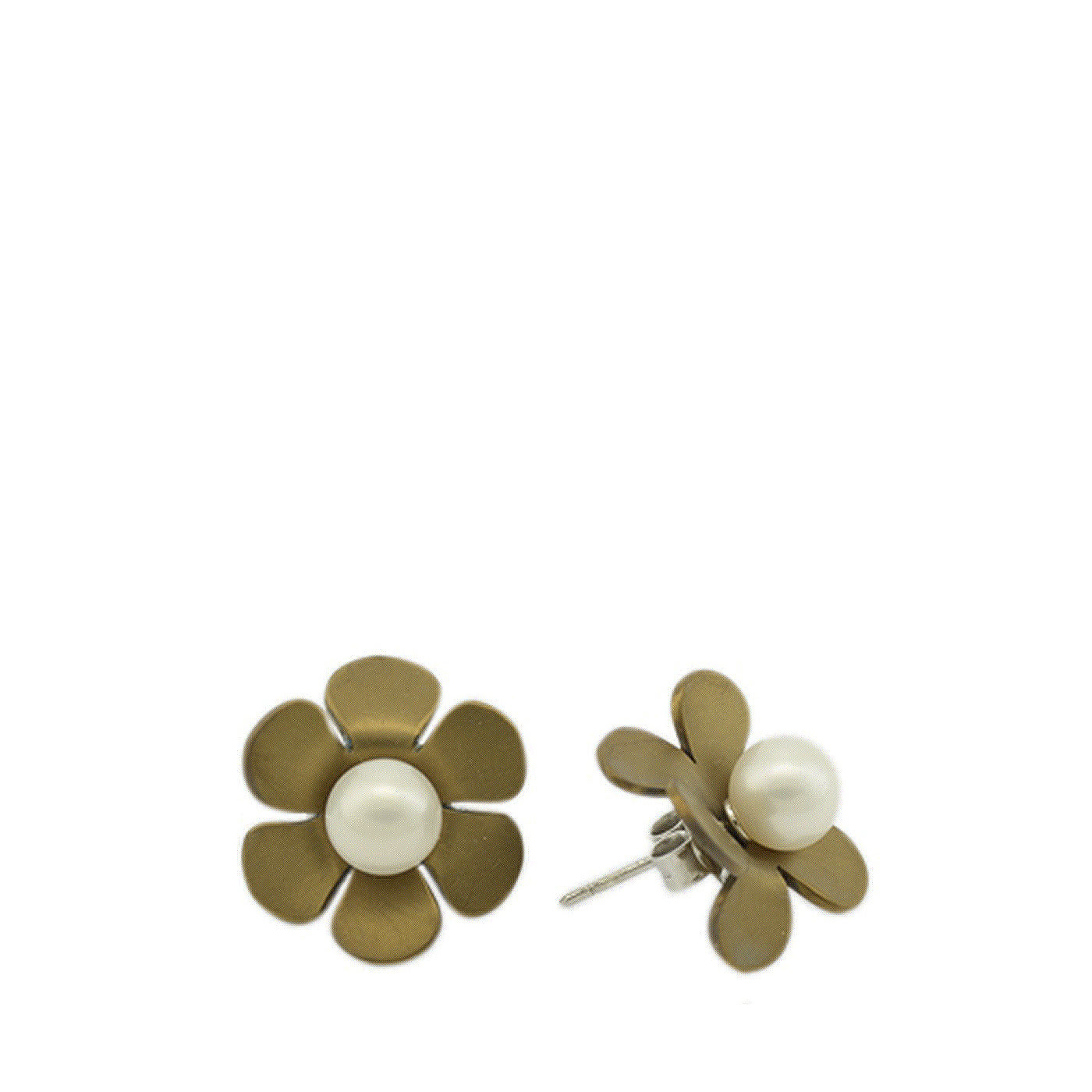 Flowers Bronze-Colored Earrings in Titanium, SIlver and Pearls - Margherita Burgener