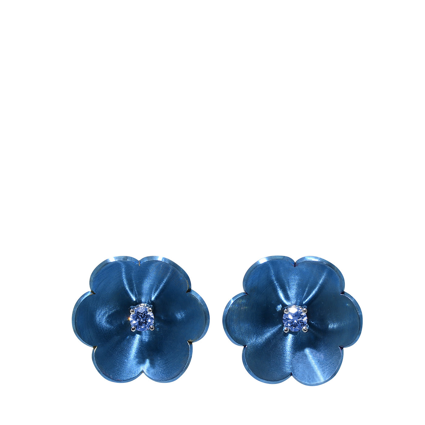 Flowers Earrings in Titanium, Silver and Sapphires in Blue - Margherita Burgener