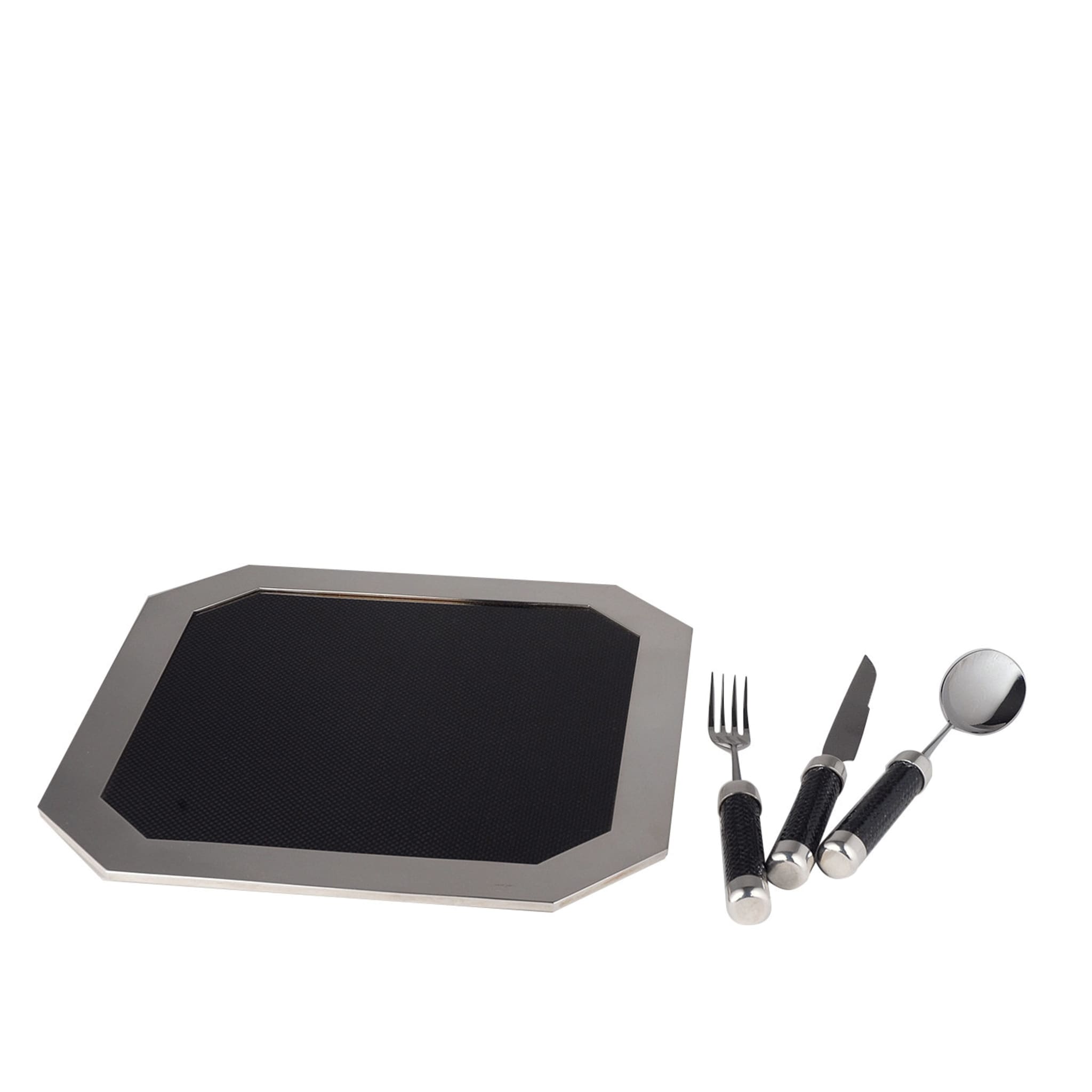 Charger and 3-Piece Flatware Set for One with Carbon Fiber - Main view