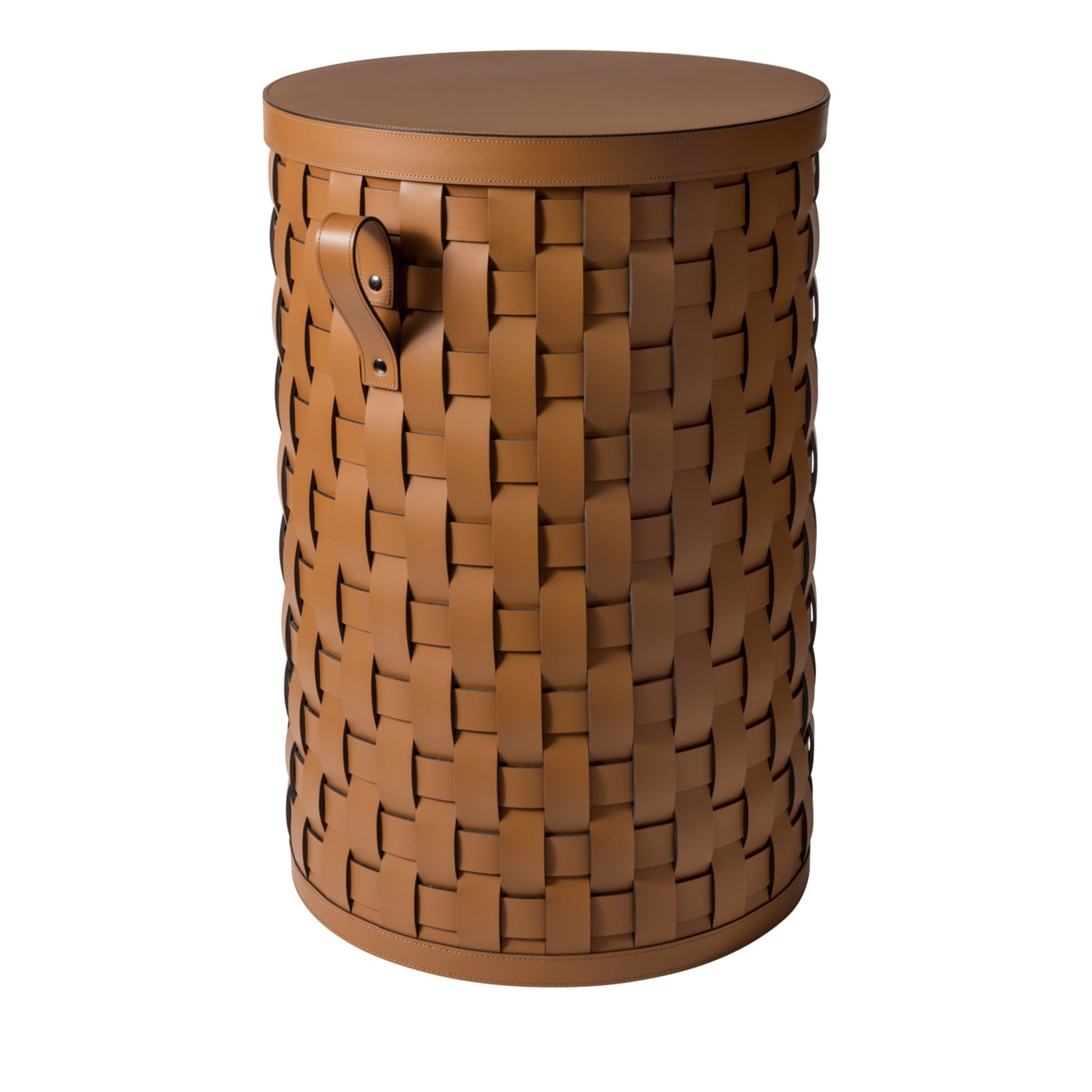 Demetra Tan Round Tall Basket with lid - Main view