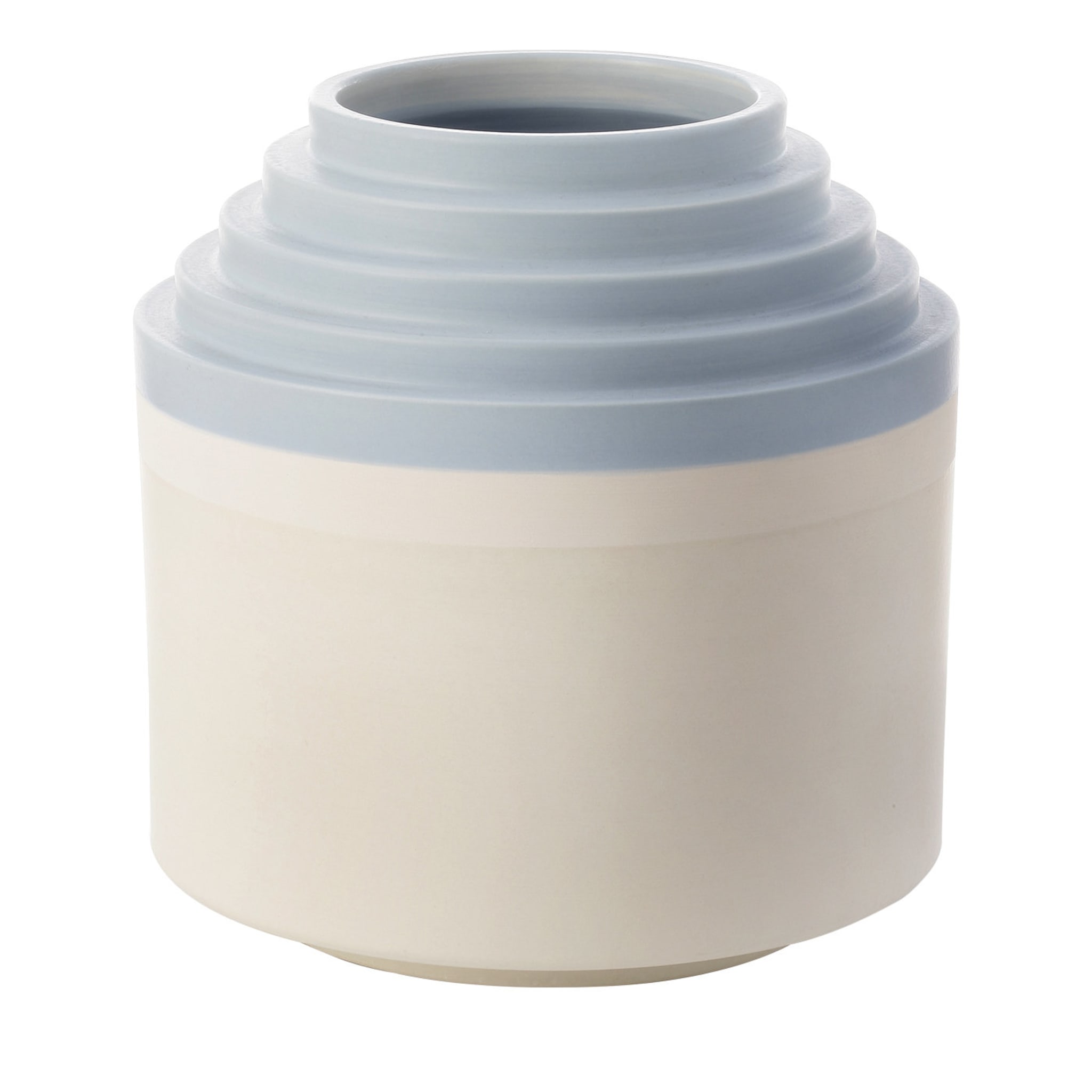 Small Round White and Light Blue Vase by Ettore Sottsass - Main view