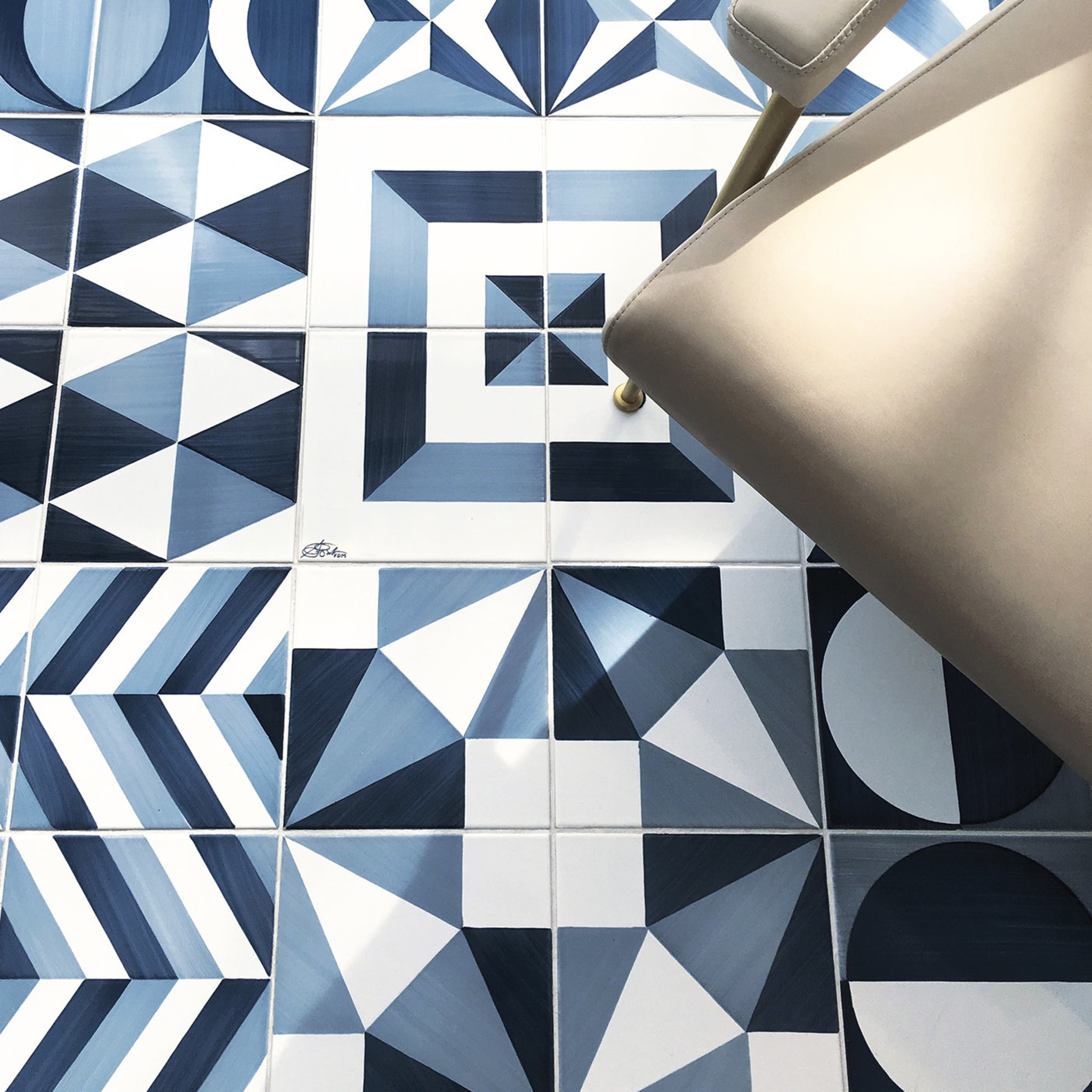 Set of 25 Tiles Blu Ponti Decoration Type 1 by Gio Ponti - Alternative view 1