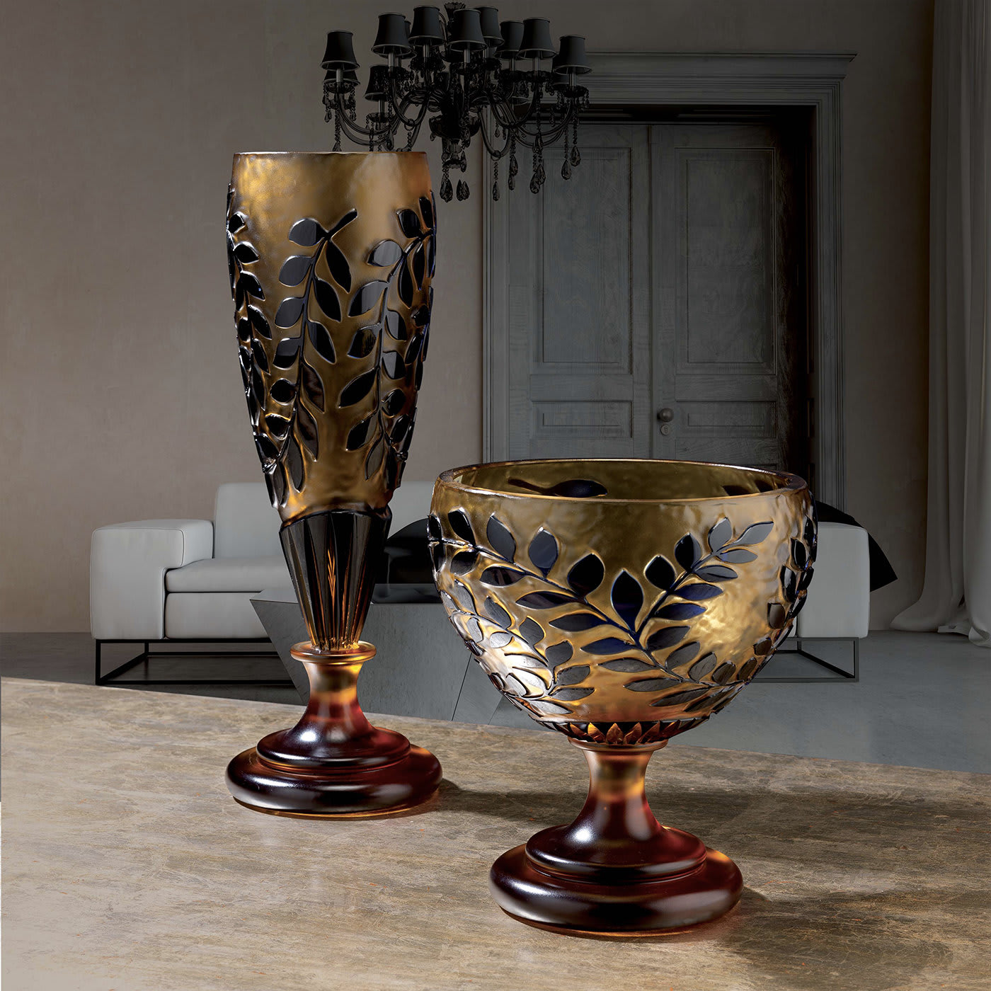 Crystal Cup I in Amber and Blue - Nuova Cev