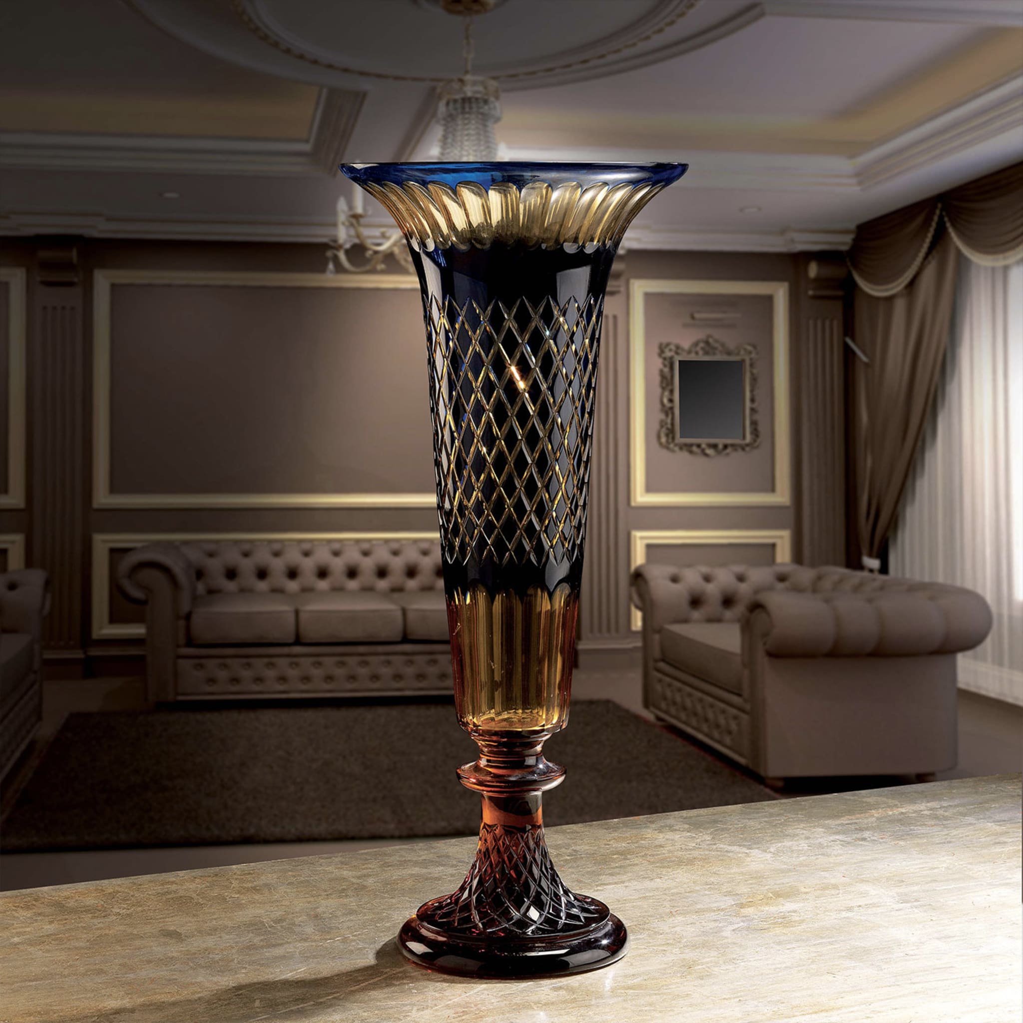 Crystal Tall Vase in Amber and Blue - Alternative view 1