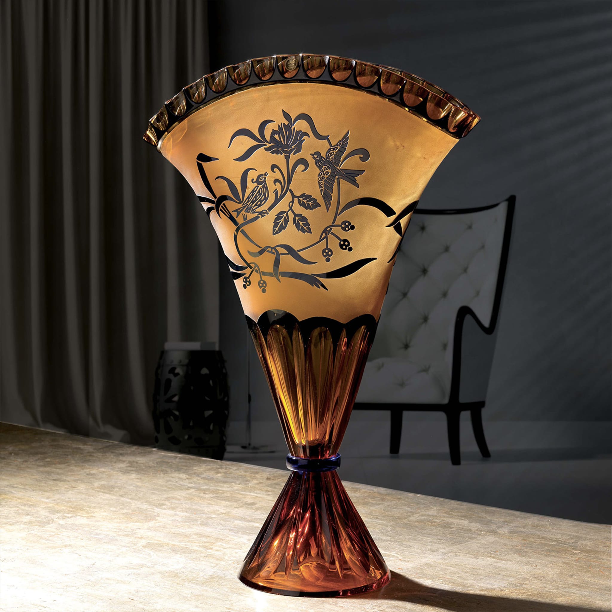 Crystal Fan Vase in Amber and Blue - Alternative view 1