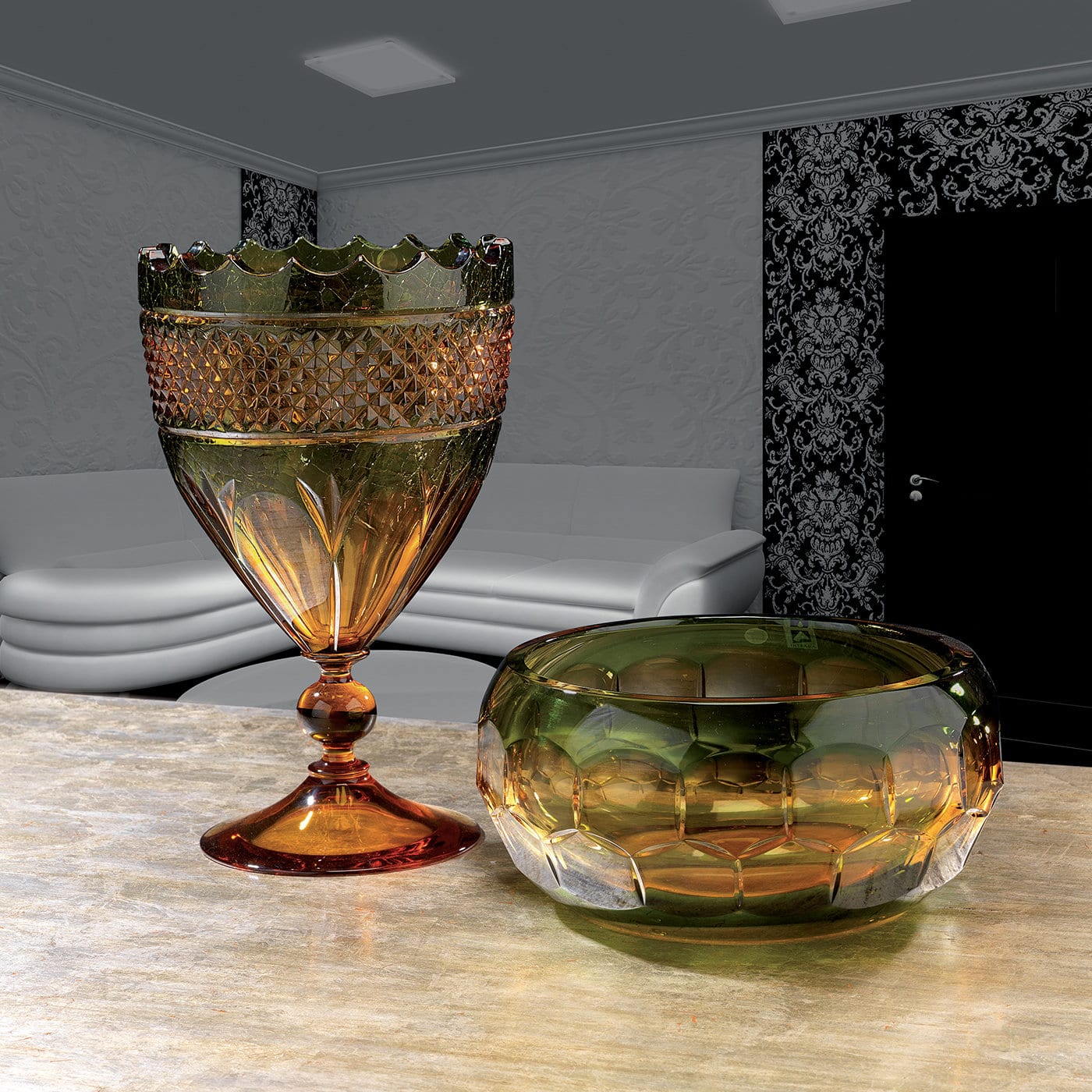 Crystal Cup in Amber and Green - Nuova Cev
